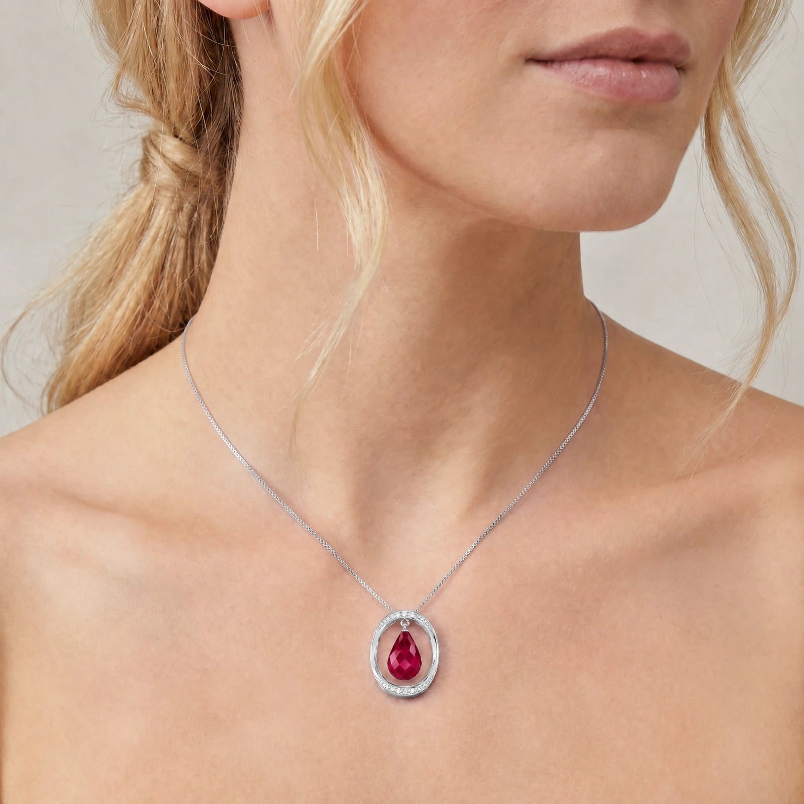 White Gold Pendant Necklace Ruby 10K — Donata