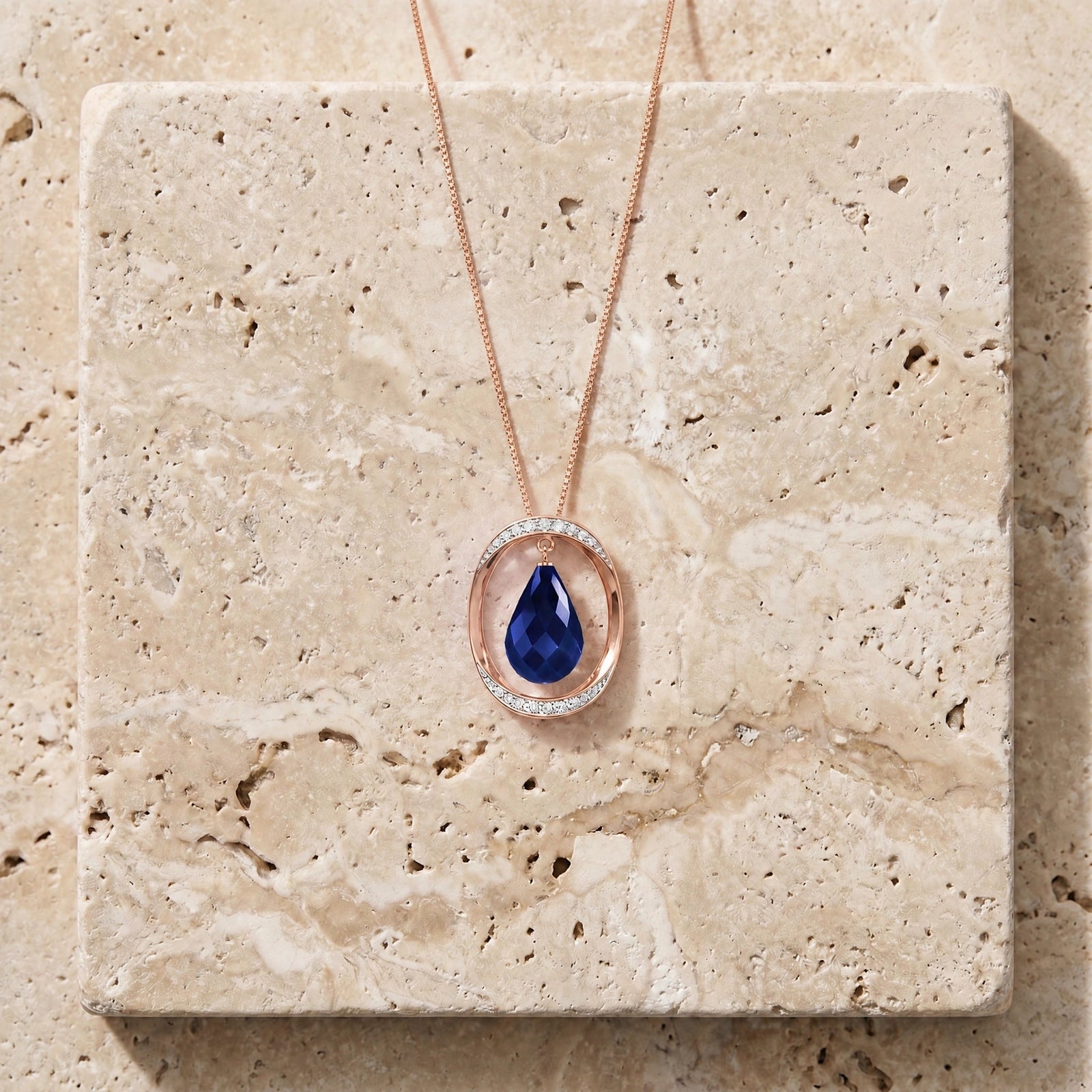 Rose Gold Pendant Necklace Sapphire 10K — Donata