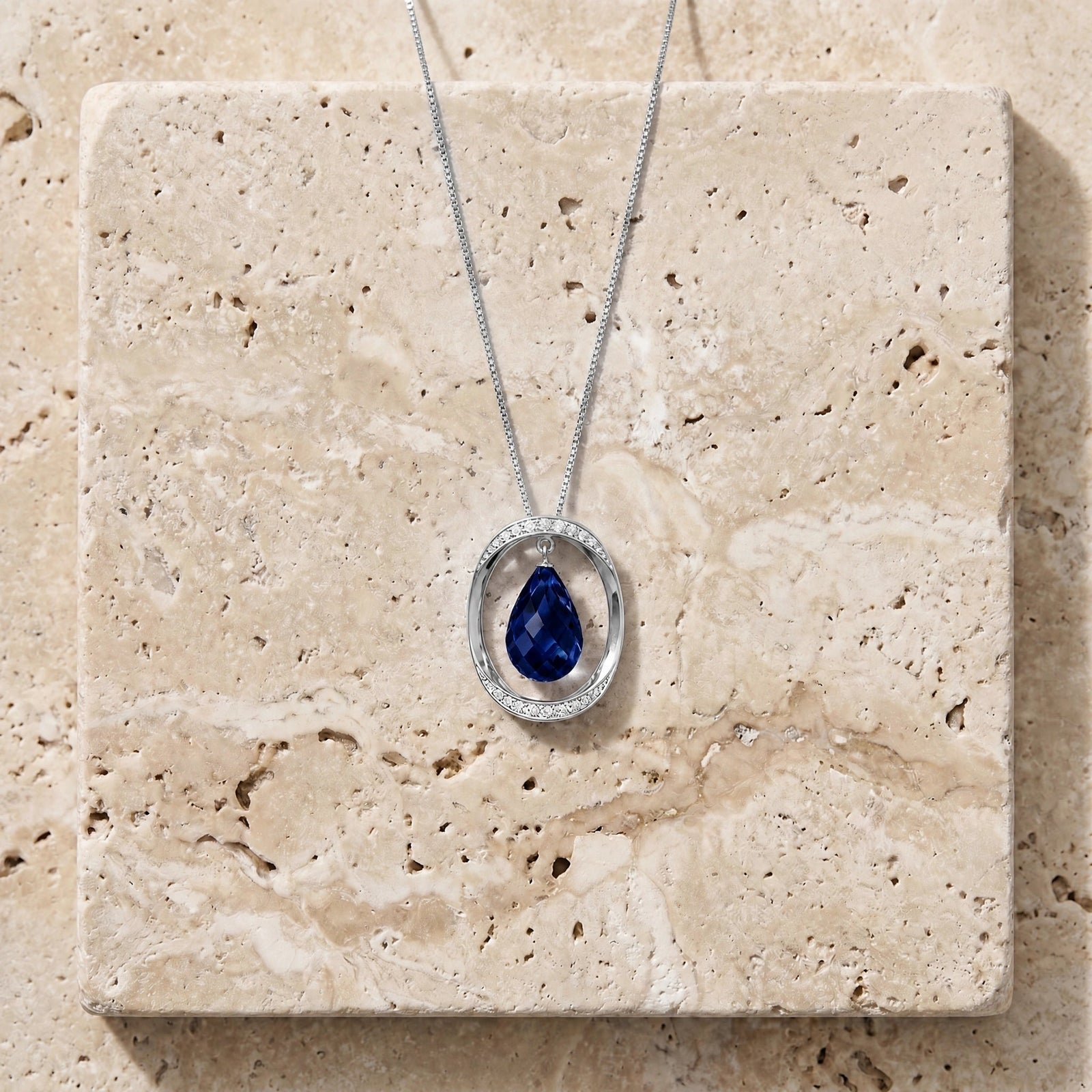 White Gold Pendant Necklace Sapphire 10K — Donata