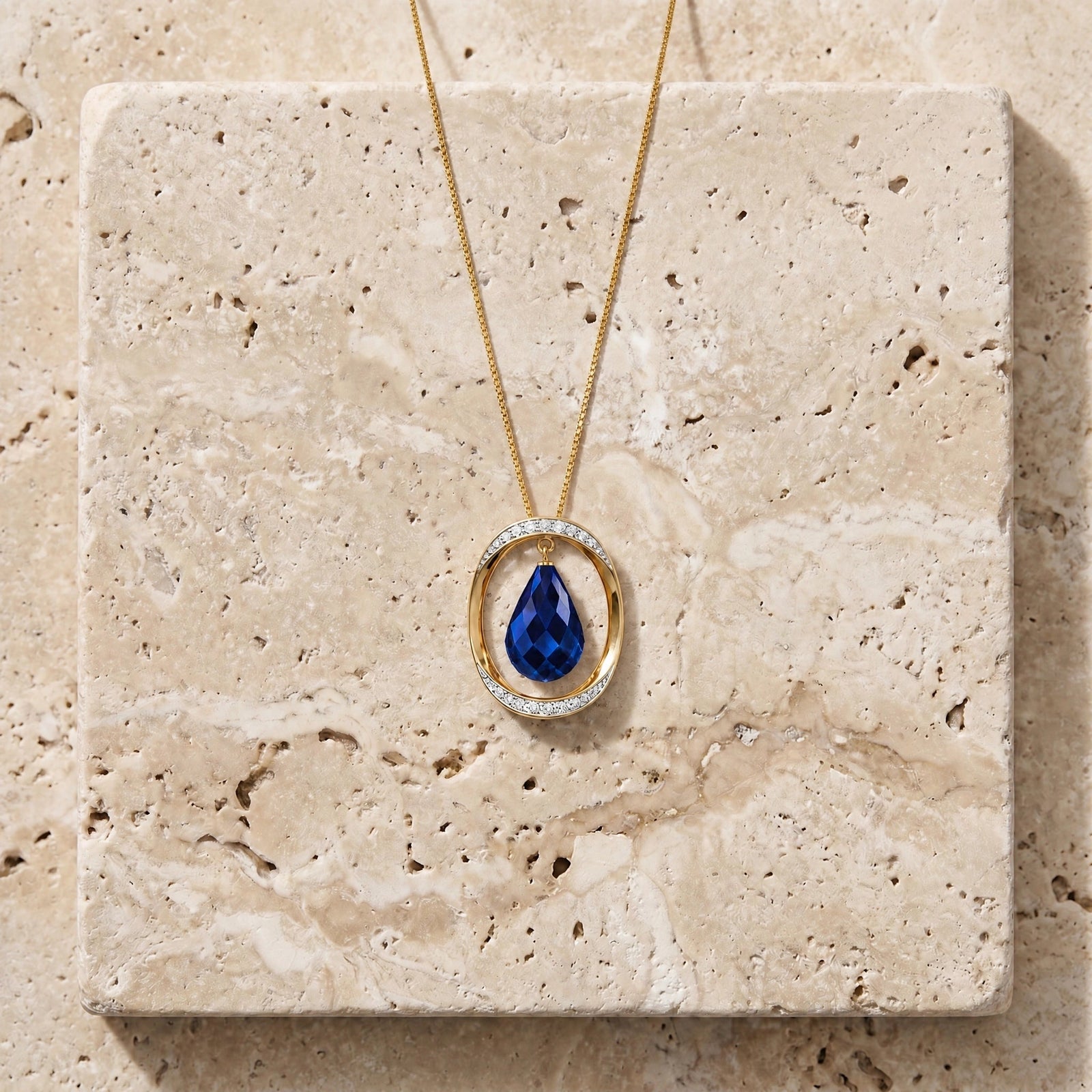Yellow Gold Pendant Necklace Sapphire 10K — Donata