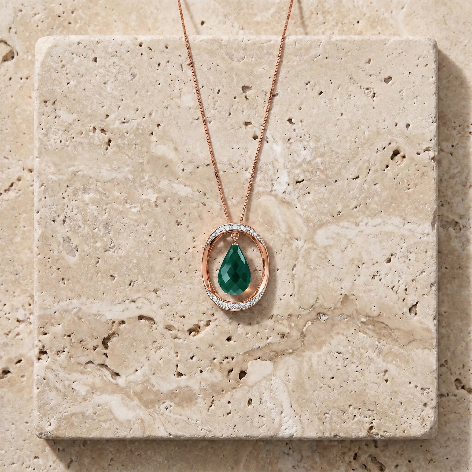 Rose Gold Pendant Necklace Green Sapphire 10K — Donata