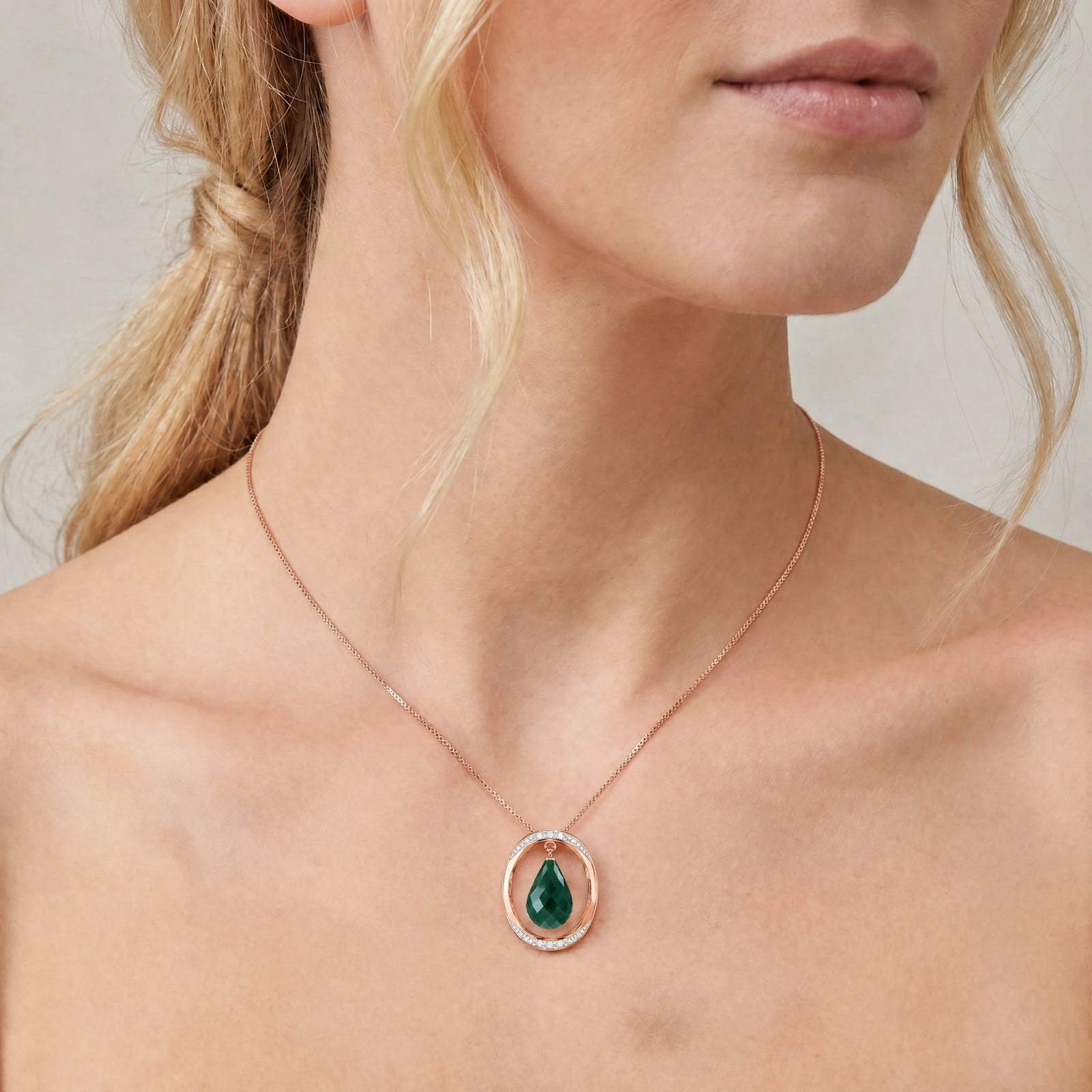 Rose Gold Pendant Necklace Green Sapphire 10K — Donata