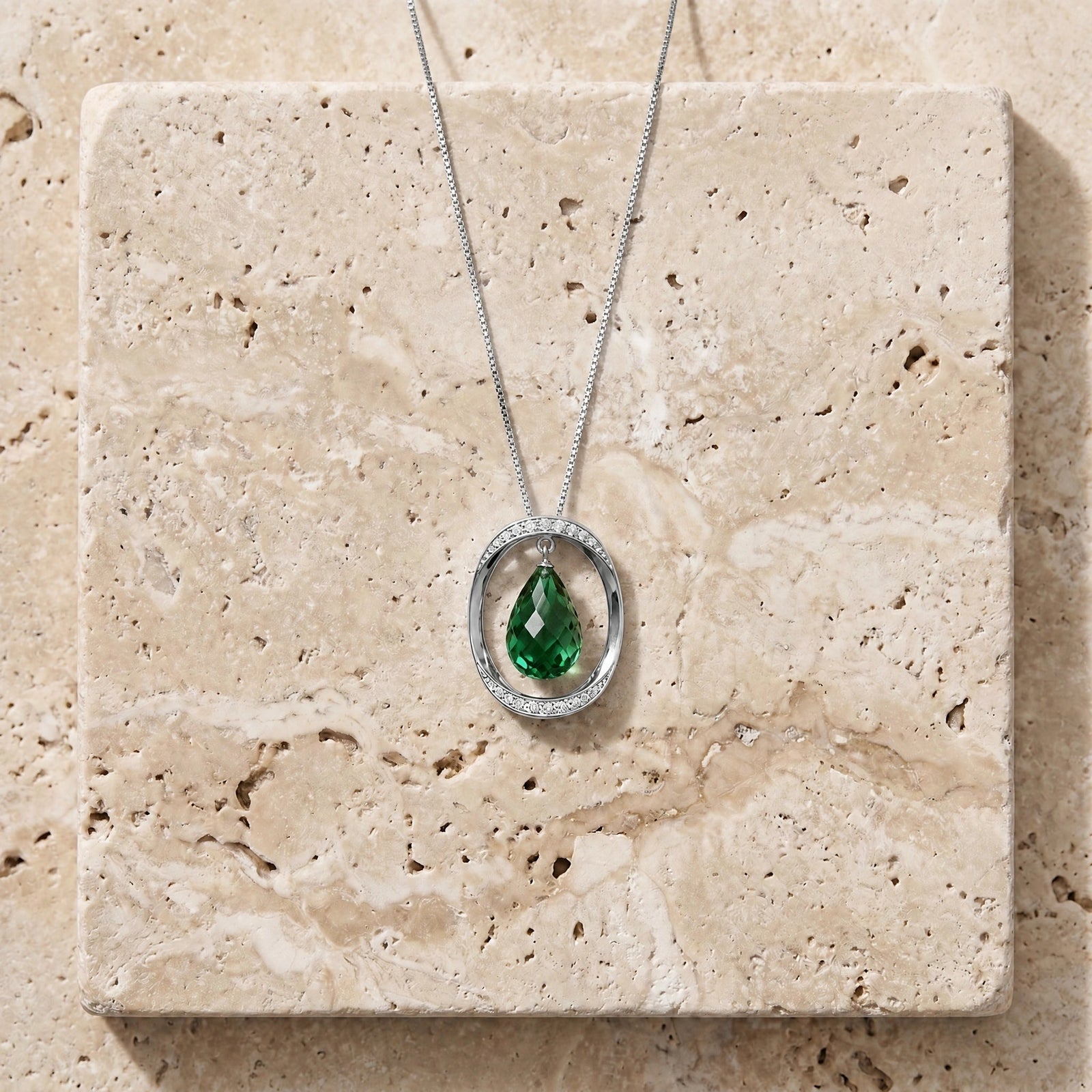 White Gold Pendant Necklace Green Sapphire 10K — Donata