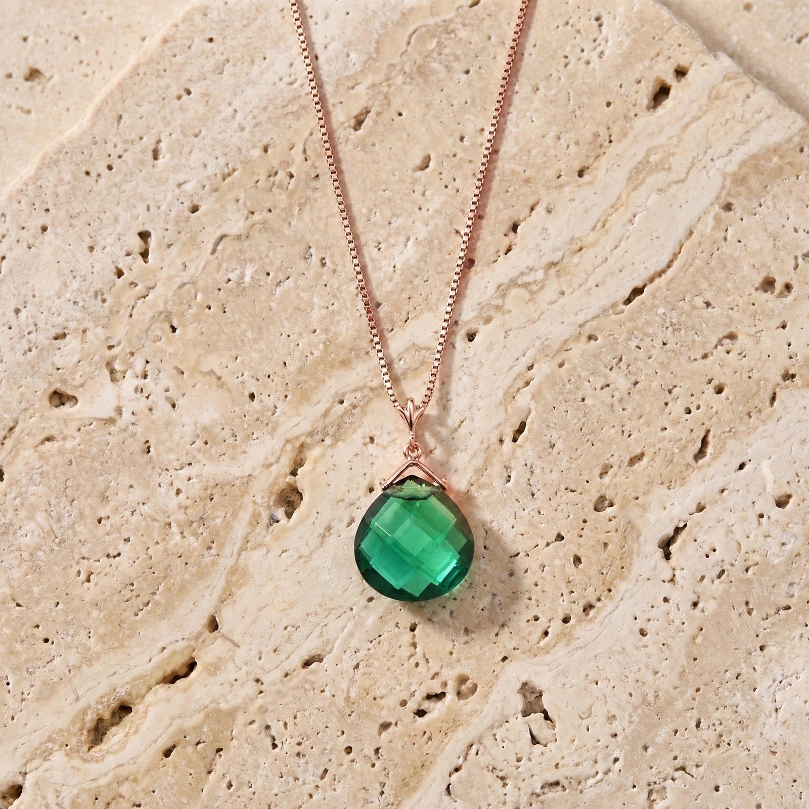 Rose Gold Necklace Emerald 10K — Mafalda