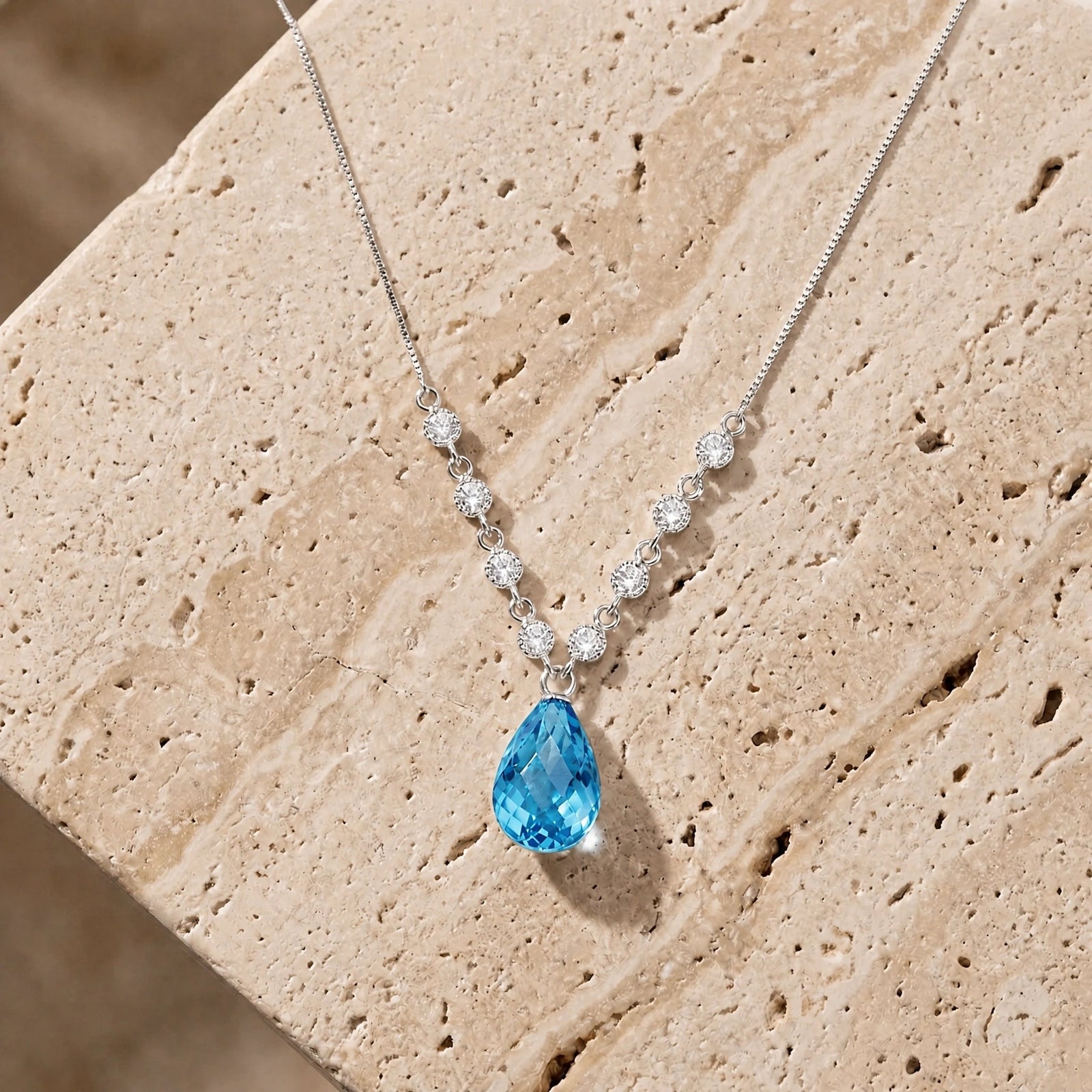 White Gold Diamond & Blue Topaz — Clarice