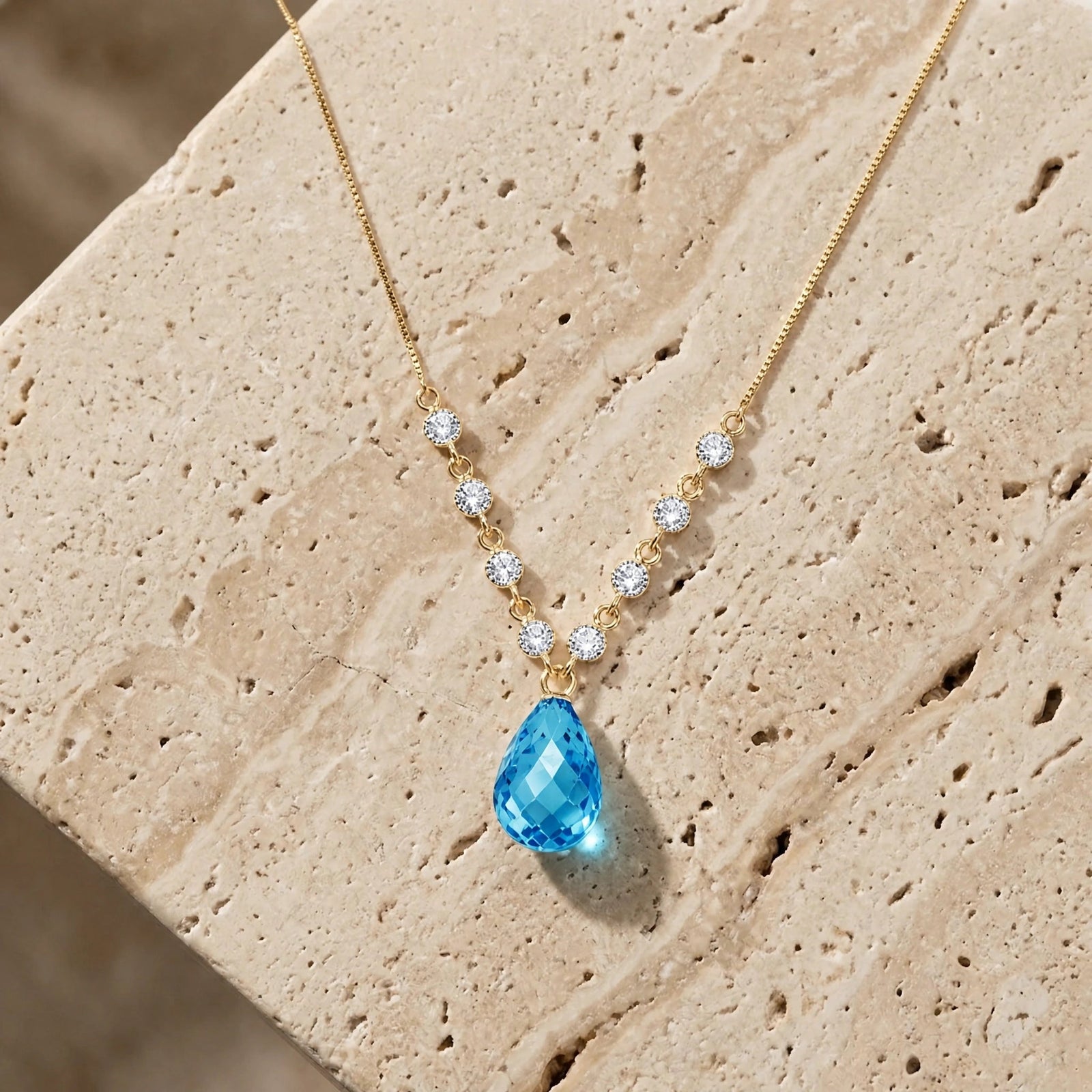 Yellow Gold Diamond & Blue Topaz — Clarice