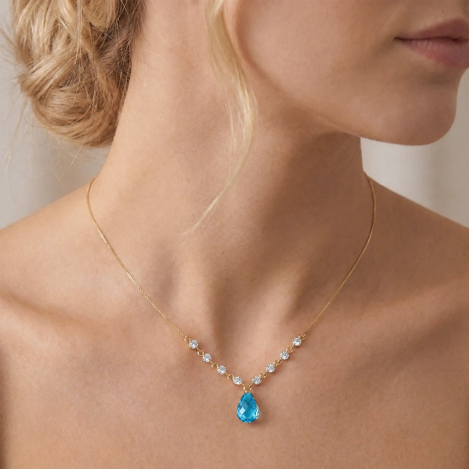 Yellow Gold Diamond & Blue Topaz — Clarice
