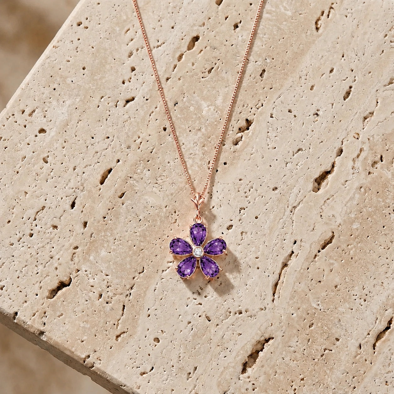 Rose Gold Radiance Necklace Amethyst 10K — Felicita
