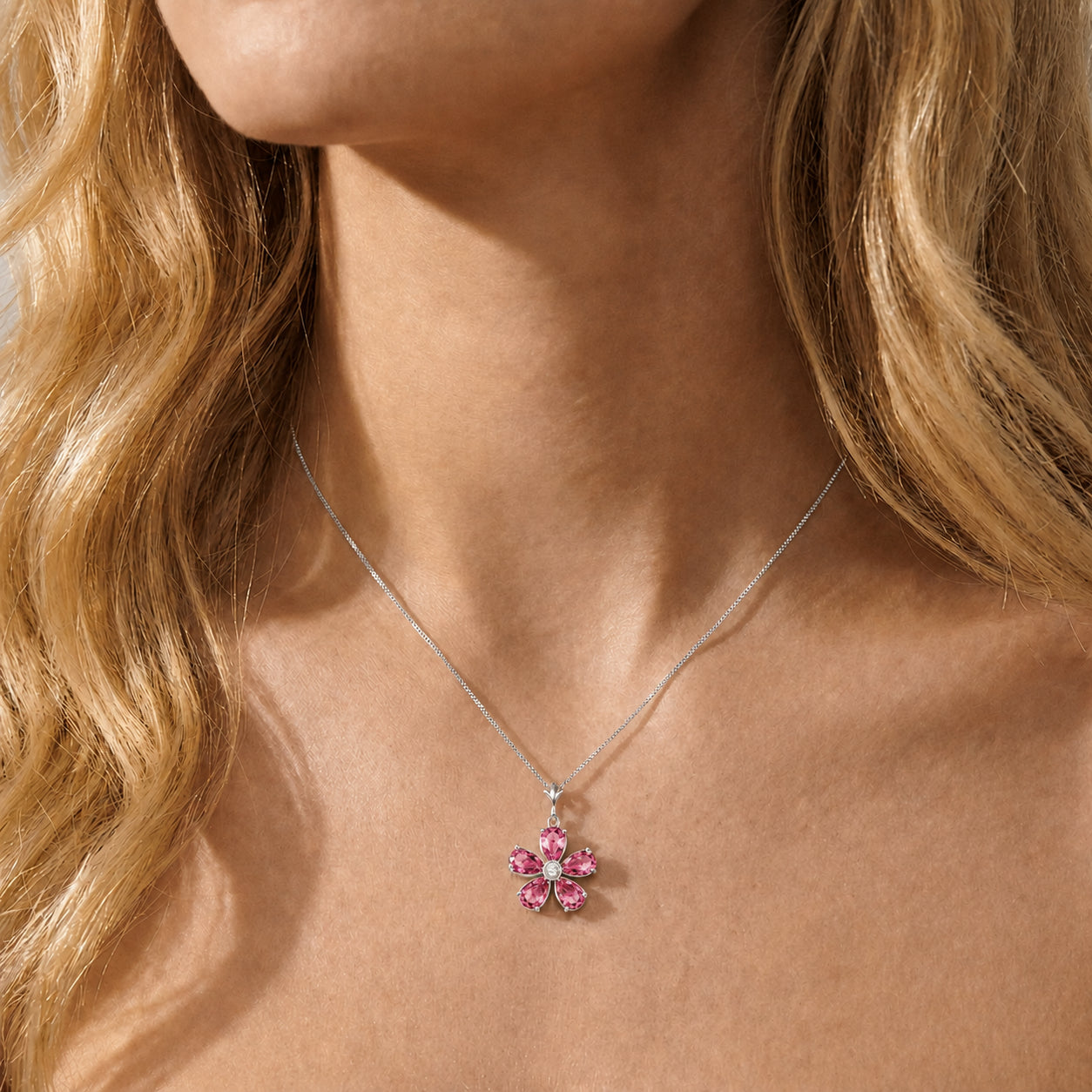 White Gold Radiance Necklace Pink Topaz 10K — Felicita