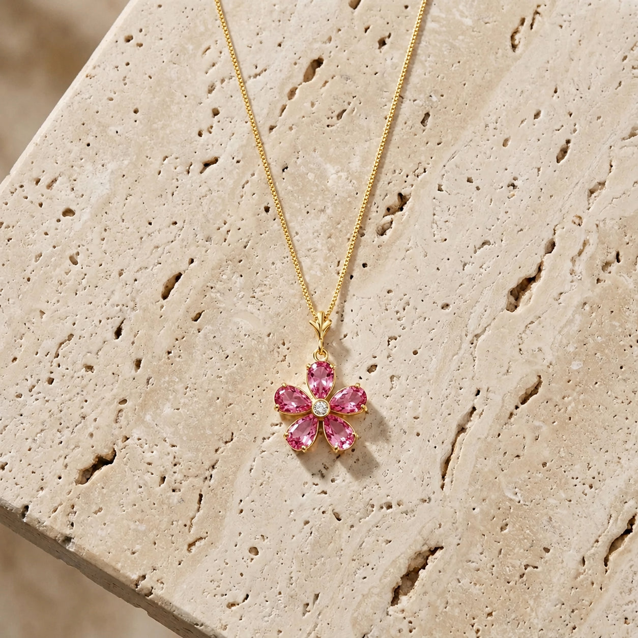 Yellow Gold Radiance Necklace Pink Topaz 10K — Felicita