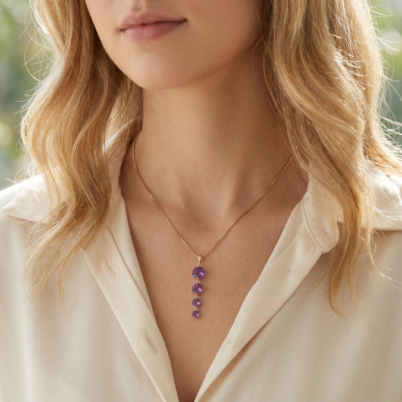 Yellow Gold Classic Necklace Garnet 10K — Clementina