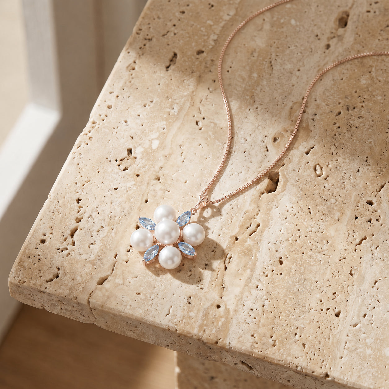 Rose Gold Belle Necklace Blue Topaz 10K — Aurelia