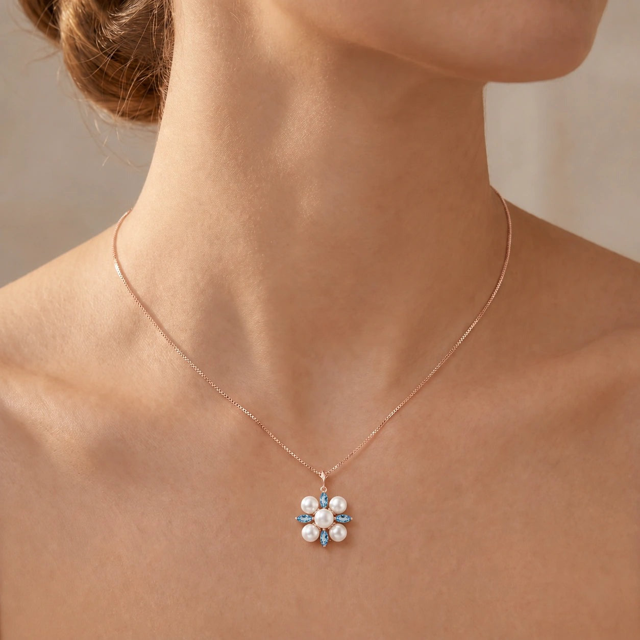 Rose Gold Belle Necklace Blue Topaz 10K — Aurelia