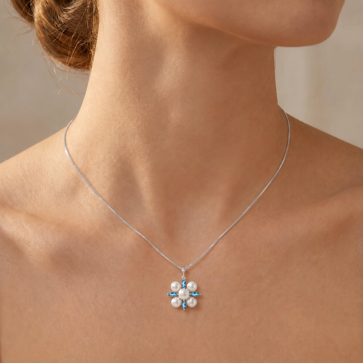 White Gold Belle Necklace Blue Topaz 10K — Aurelia