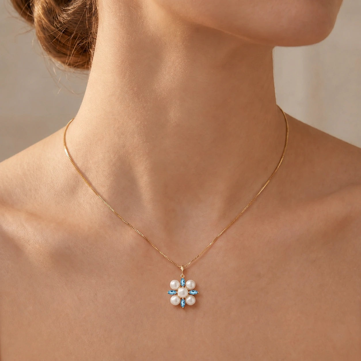 Yellow Gold Belle Necklace Blue Topaz 10K — Aurelia