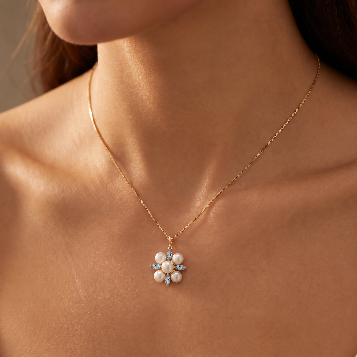 Yellow Gold Belle Necklace Blue Topaz 10K — Aurelia