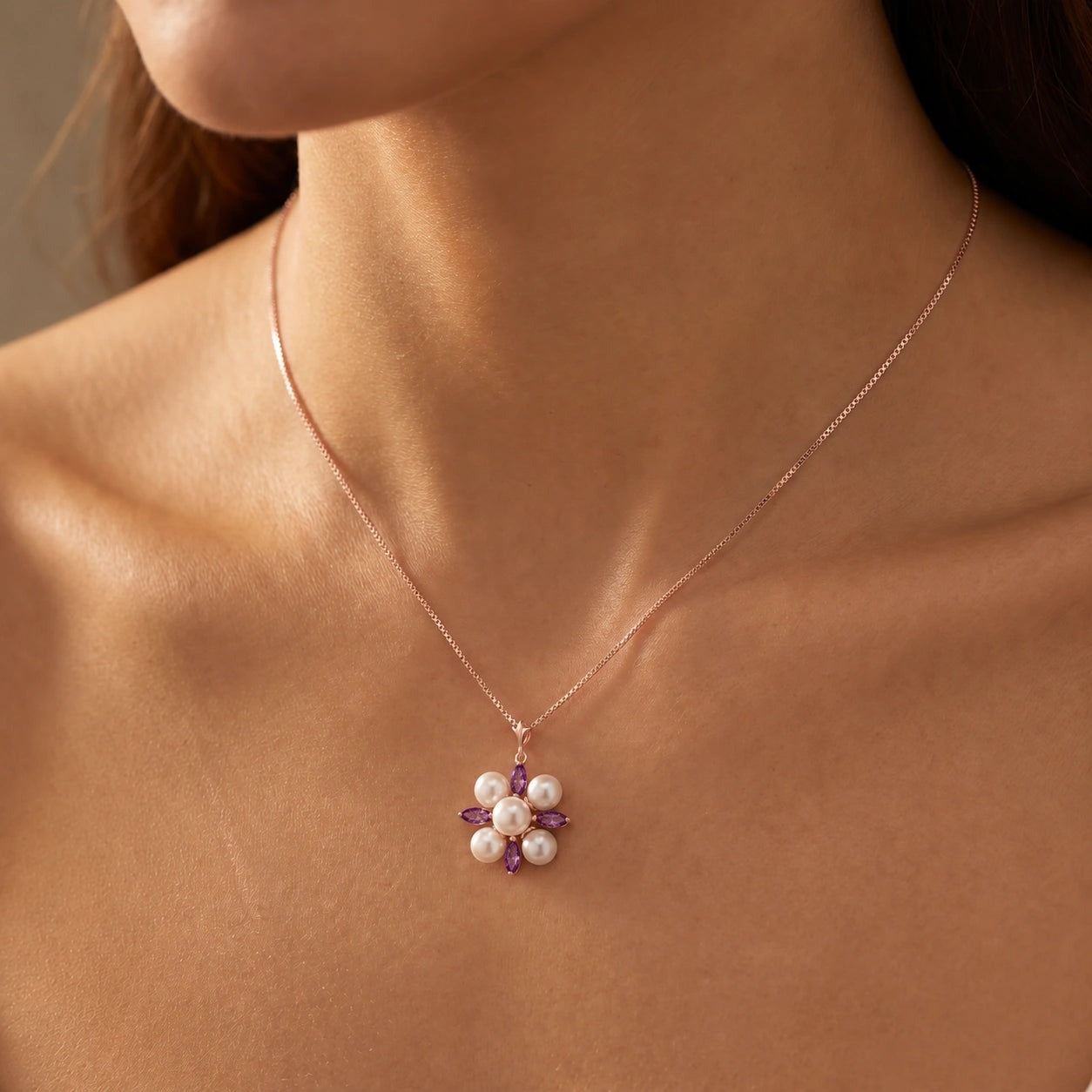 Rose Gold Belle Necklace Amethyst 10K — Aurelia