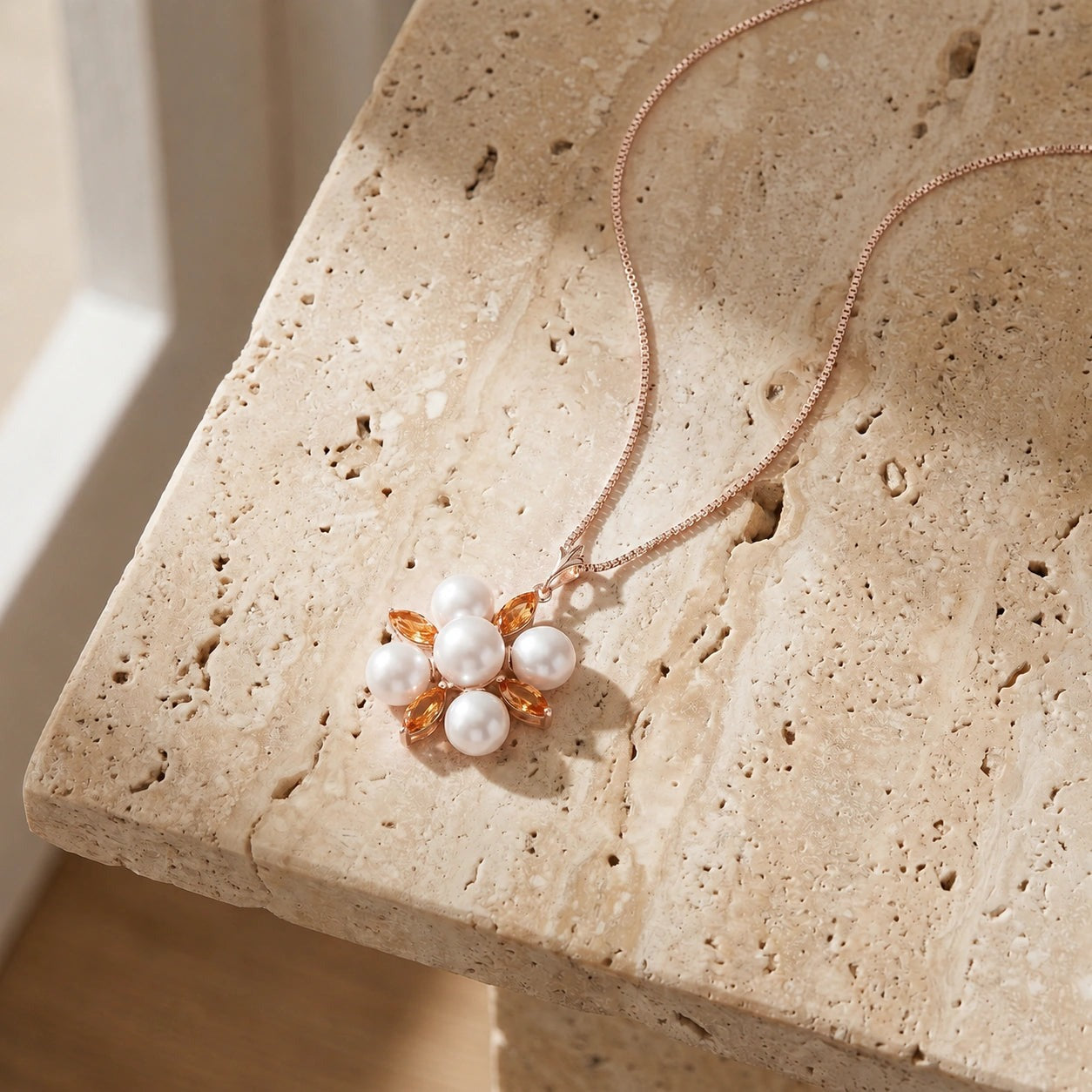 Rose Gold Belle Necklace Citrine 10K — Aurelia
