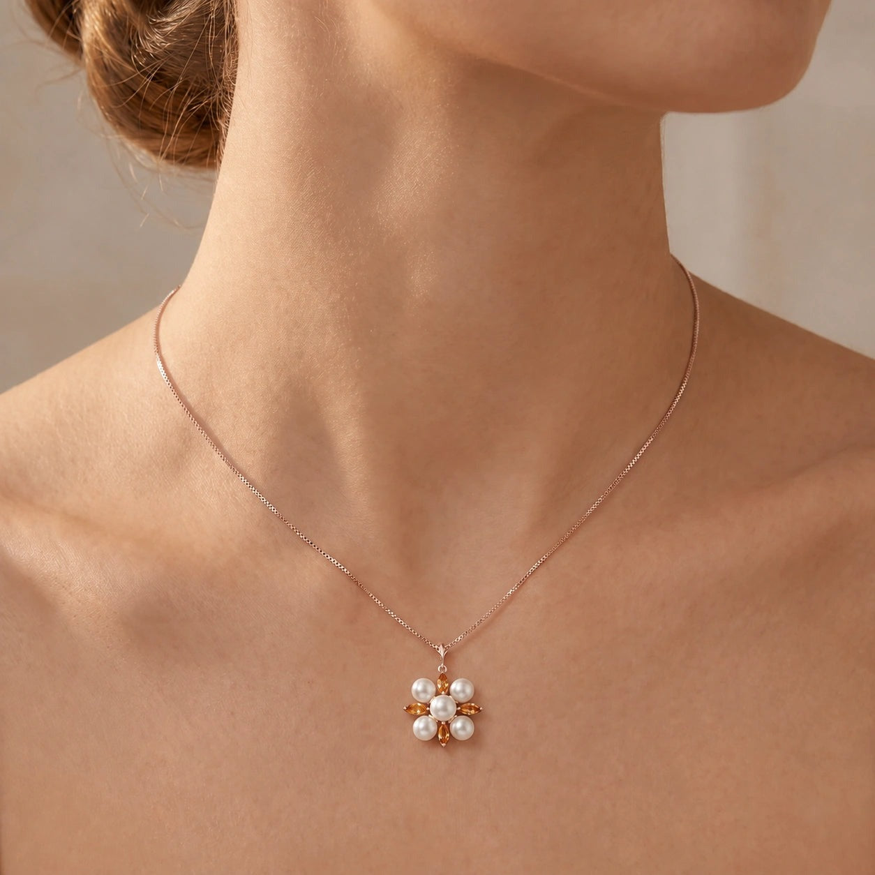 Rose Gold Belle Necklace Citrine 10K — Aurelia