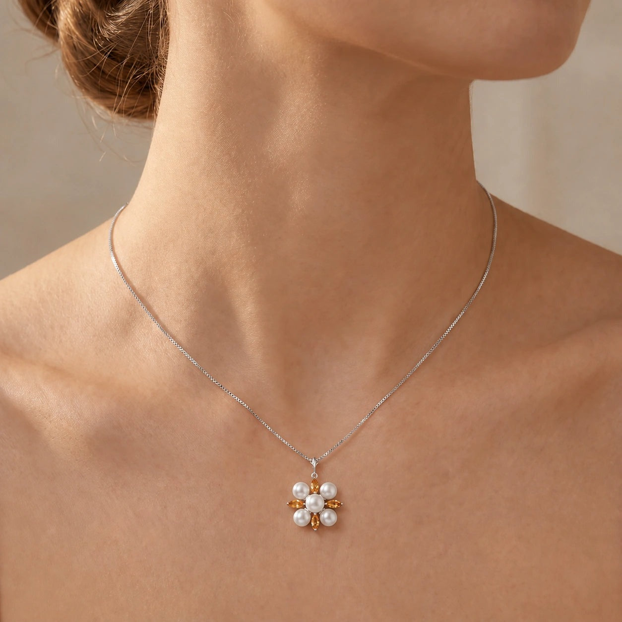 White Gold Belle Necklace Citrine 10K — Aurelia