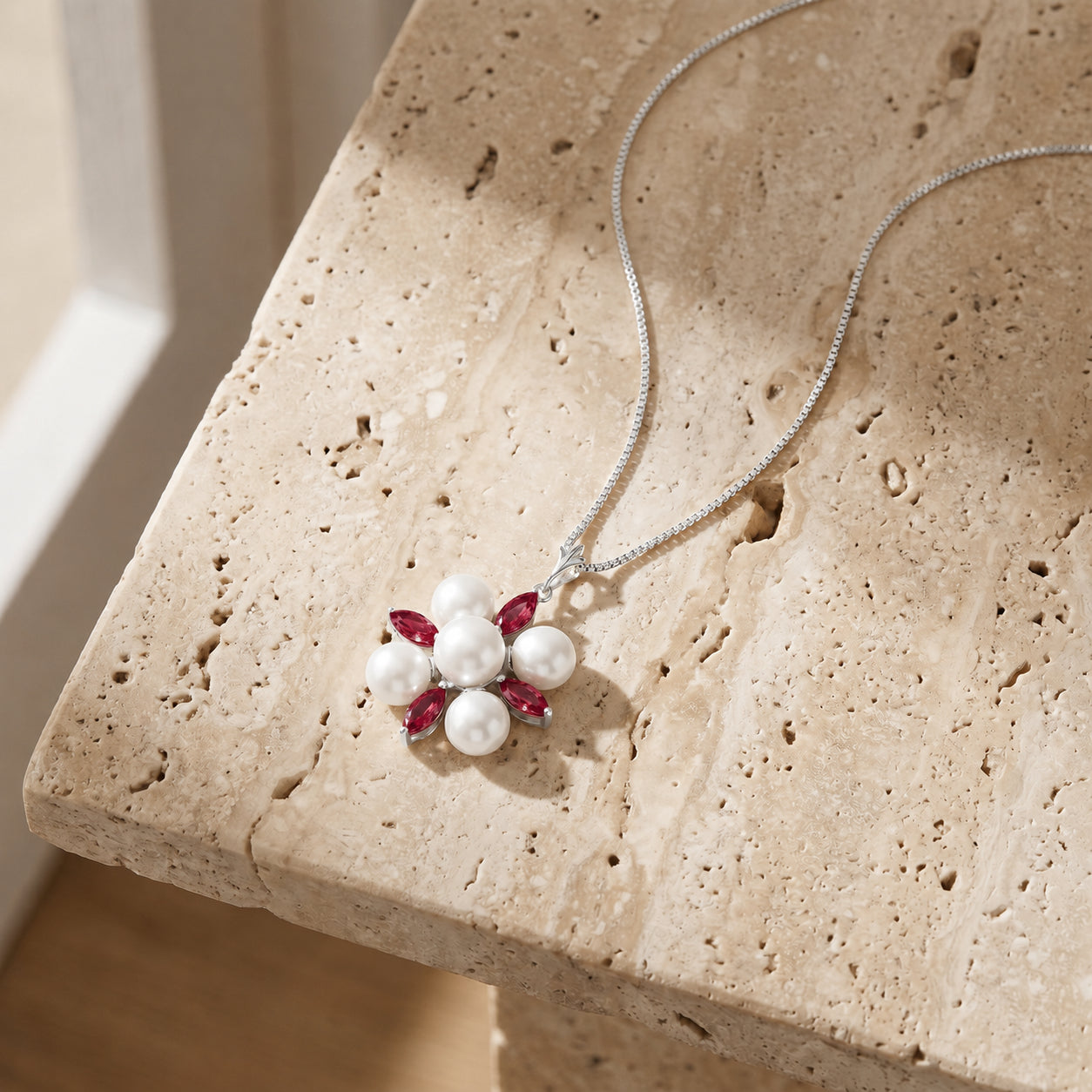 White Gold Belle Necklace Garnet 10K — Aurelia