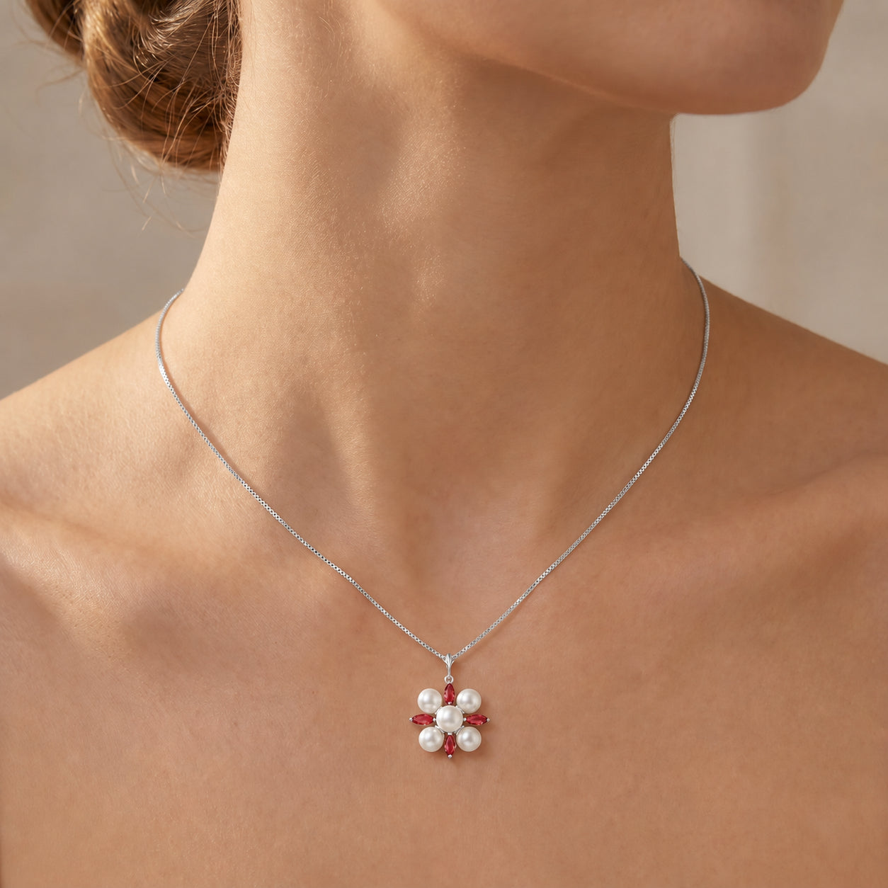 White Gold Belle Necklace Garnet 10K — Aurelia