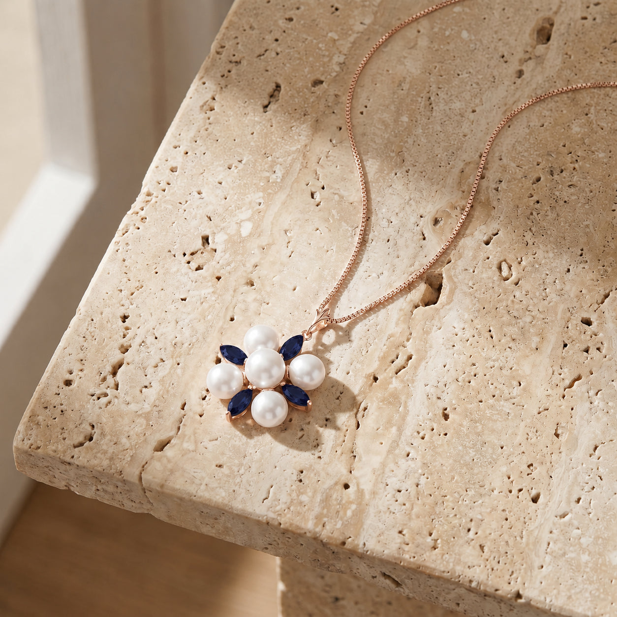 Rose Gold Belle Necklace Aquamarine 10K — Aurelia