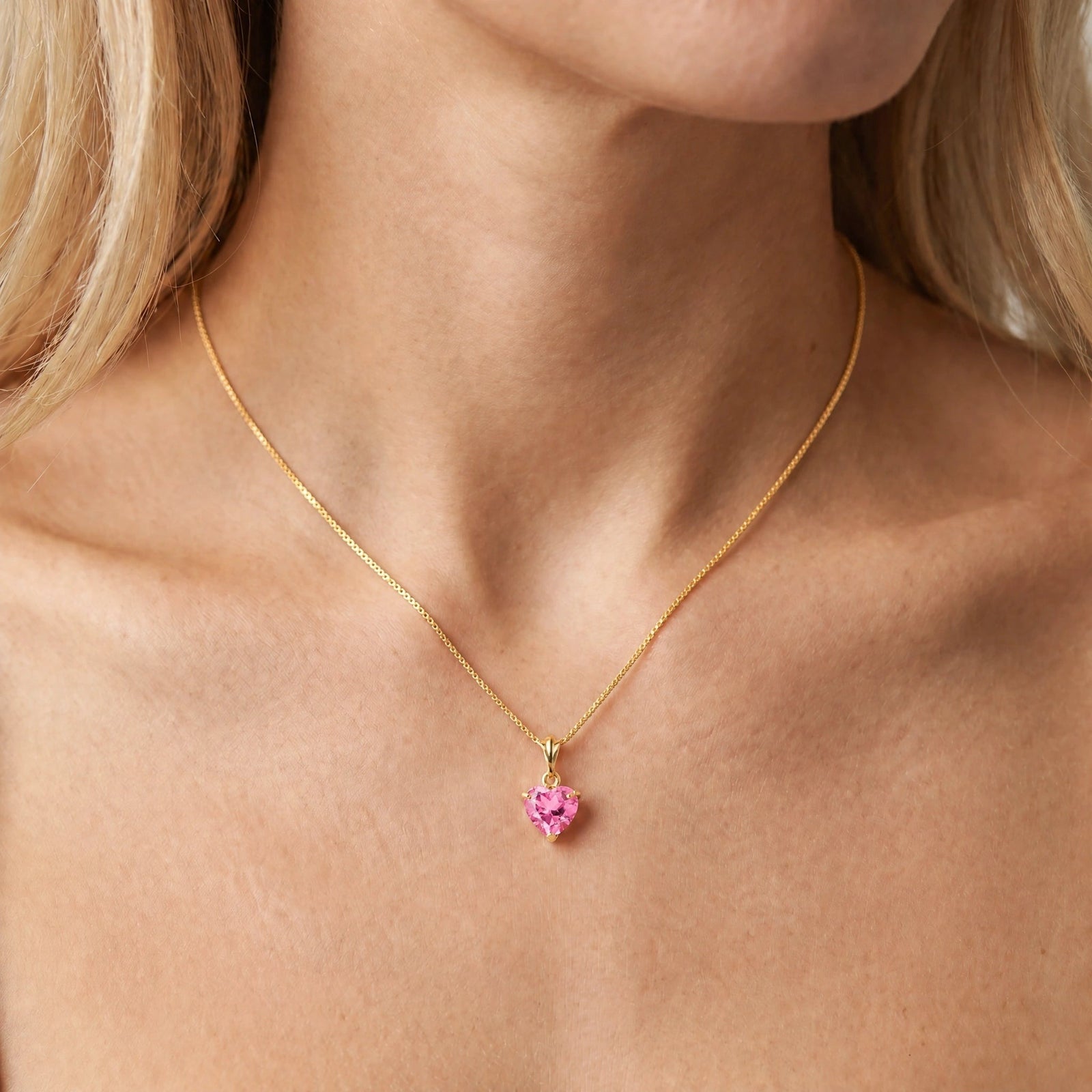 Yellow Gold Classic Necklace Pink Topaz 10K — Alida