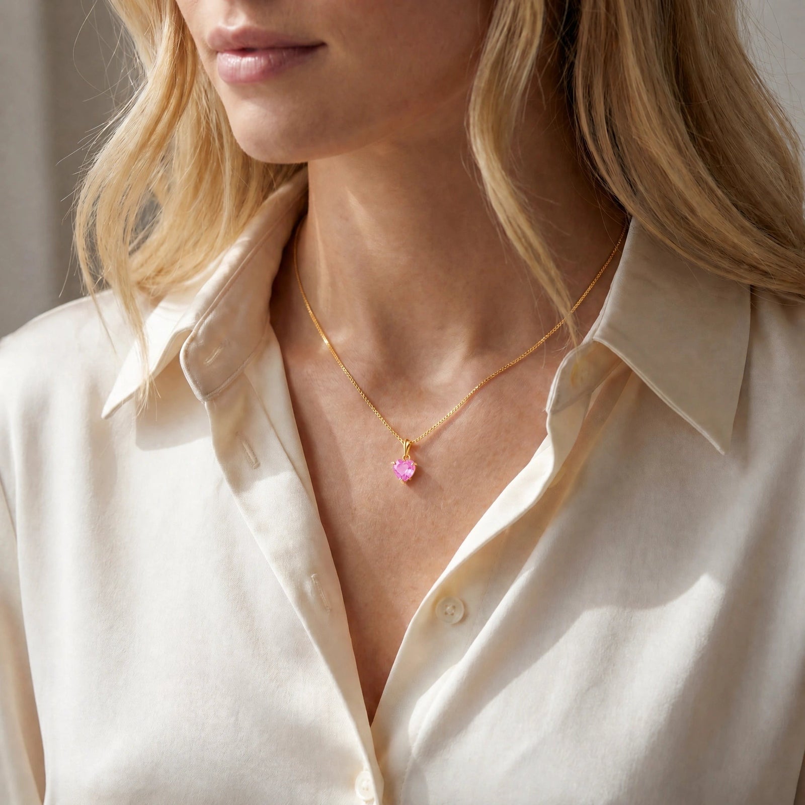 Yellow Gold Classic Necklace Pink Topaz 10K — Alida