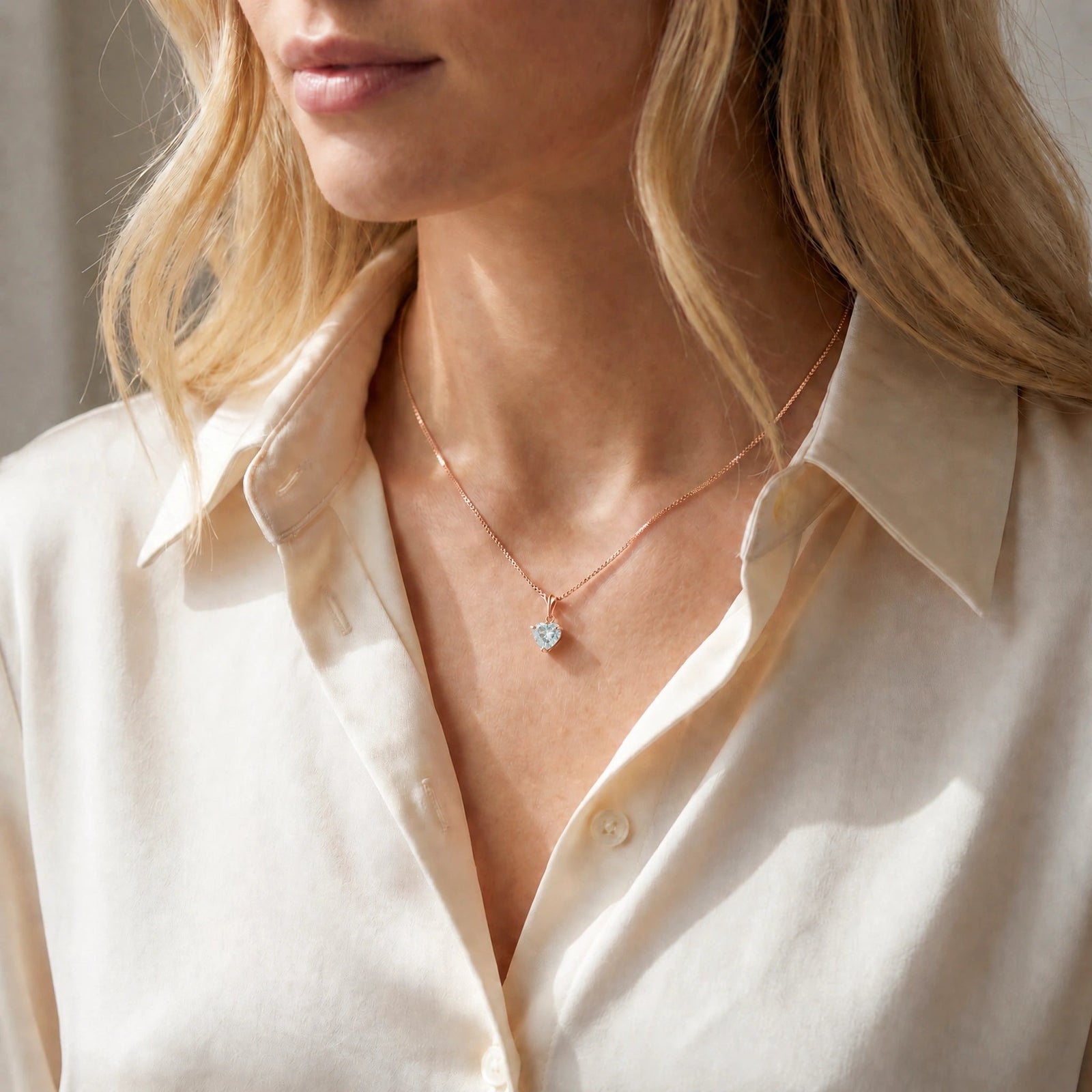 Rose Gold Classic Necklace Aquamarine 10K — Alida