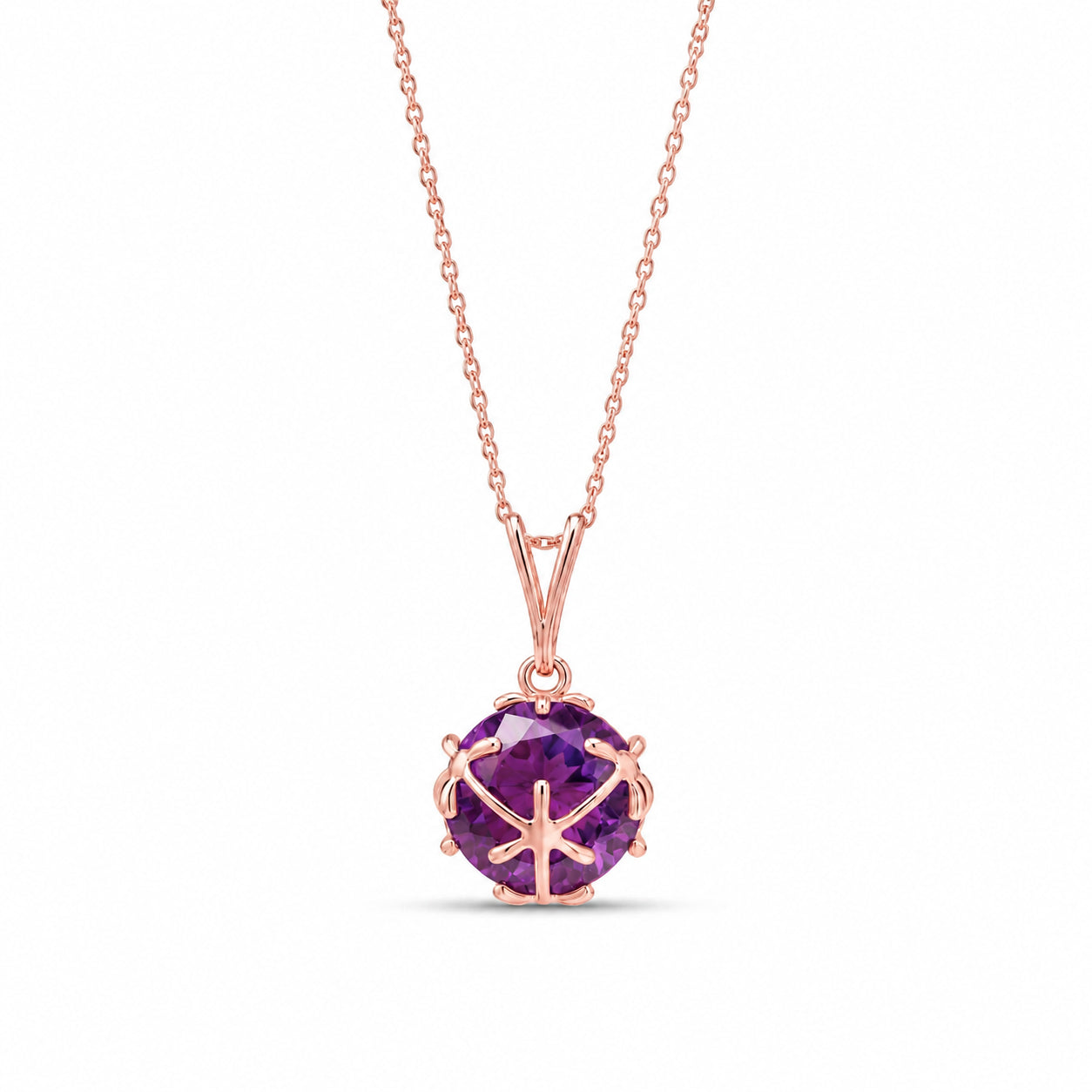 Rose Gold Rose Pendant Necklace Amethyst 10K — Flora
