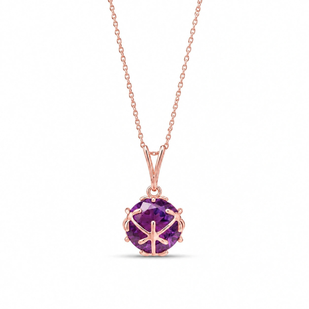 Rose Gold Rose Pendant Necklace Amethyst 10K — Flora