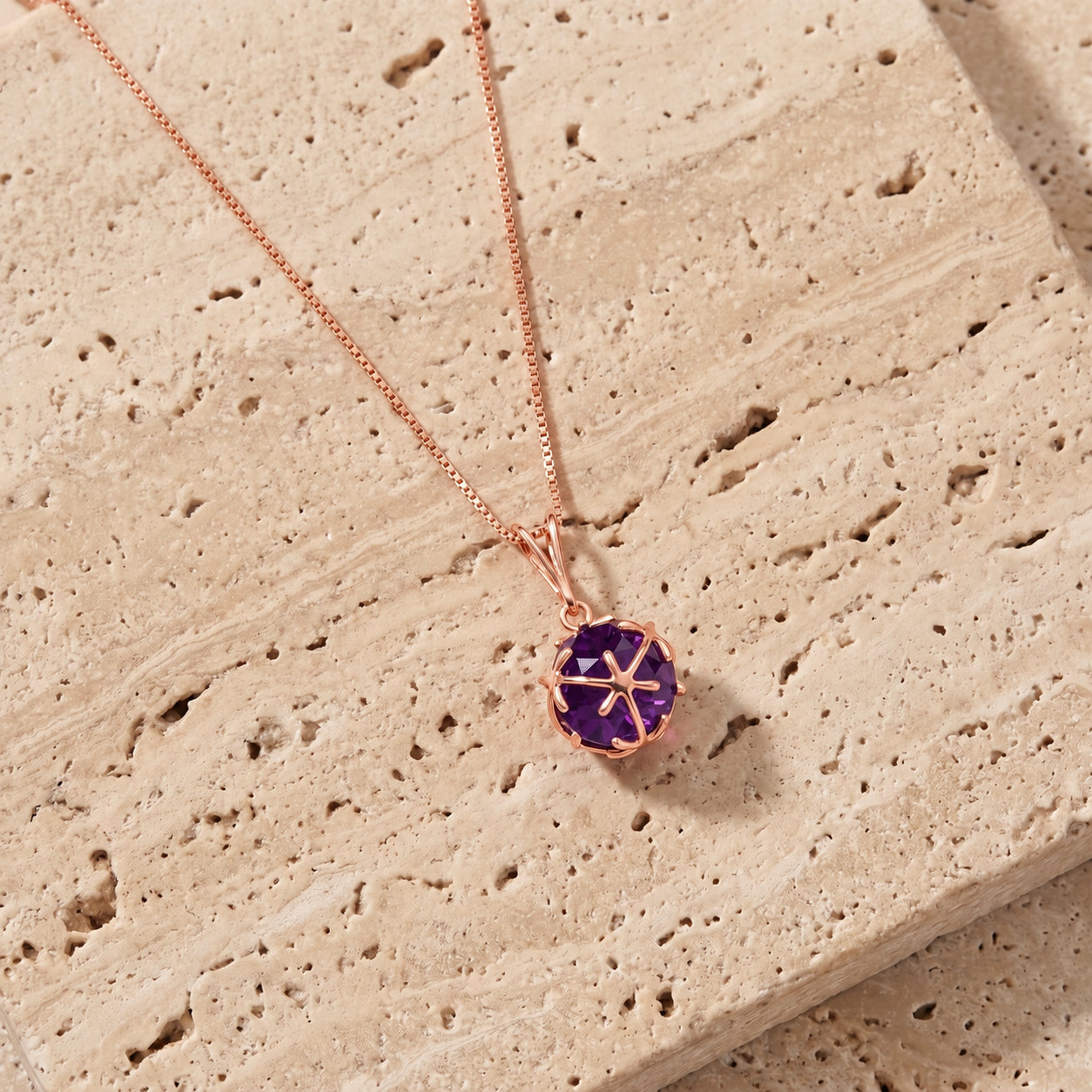 Rose Gold Rose Pendant Necklace Amethyst 10K — Flora