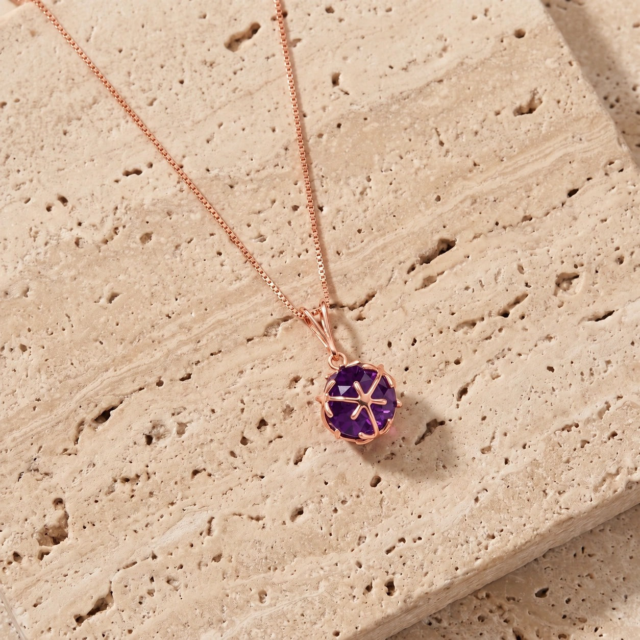 Rose Gold Rose Pendant Necklace Amethyst 10K — Flora
