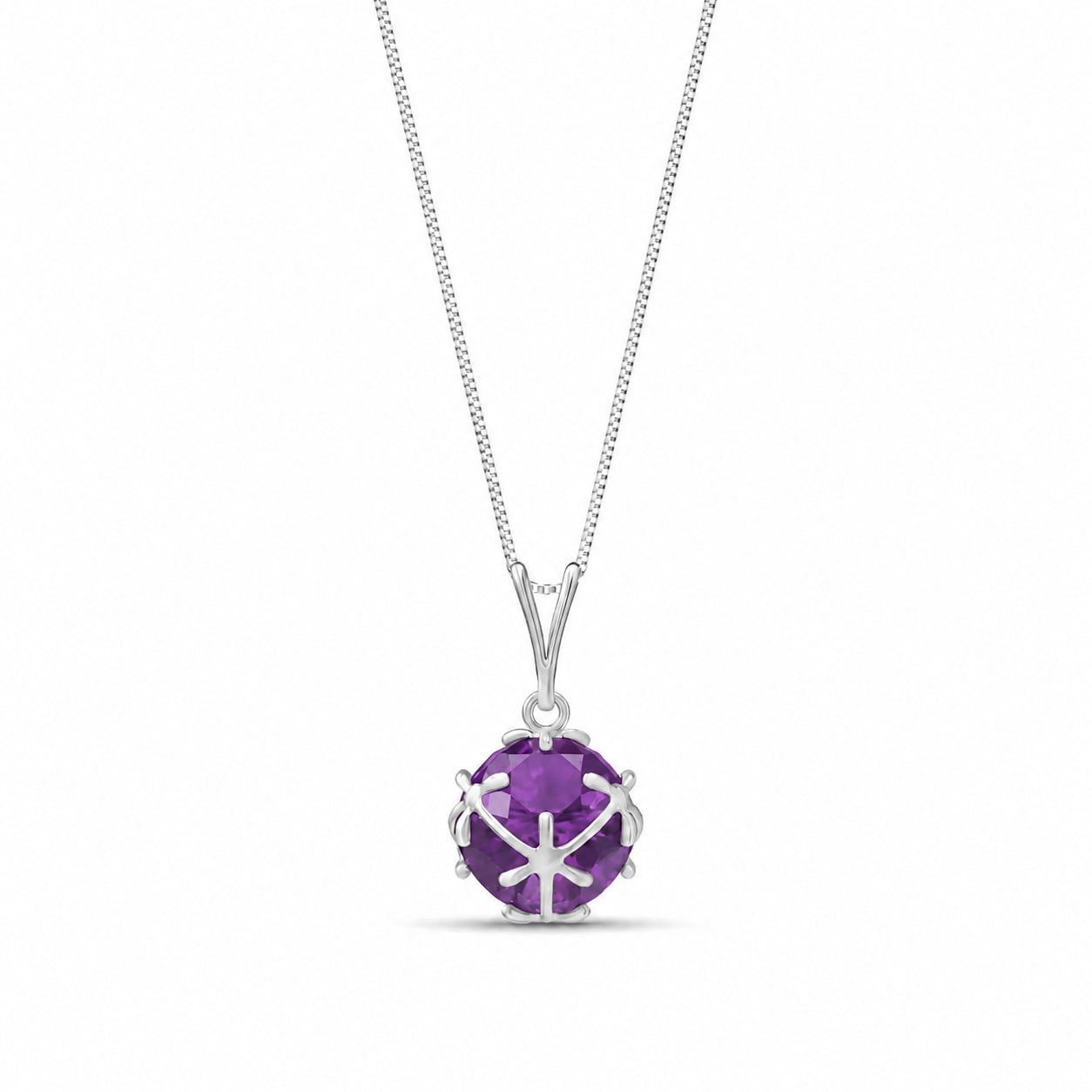 White Gold Rose Pendant Necklace Amethyst 10K — Flora