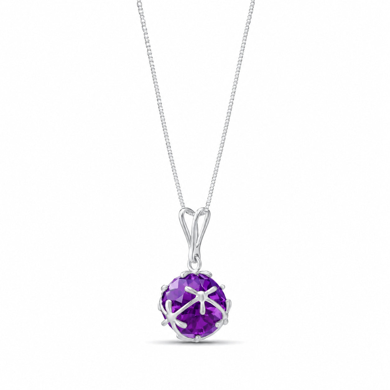 White Gold Rose Pendant Necklace Amethyst 10K — Flora