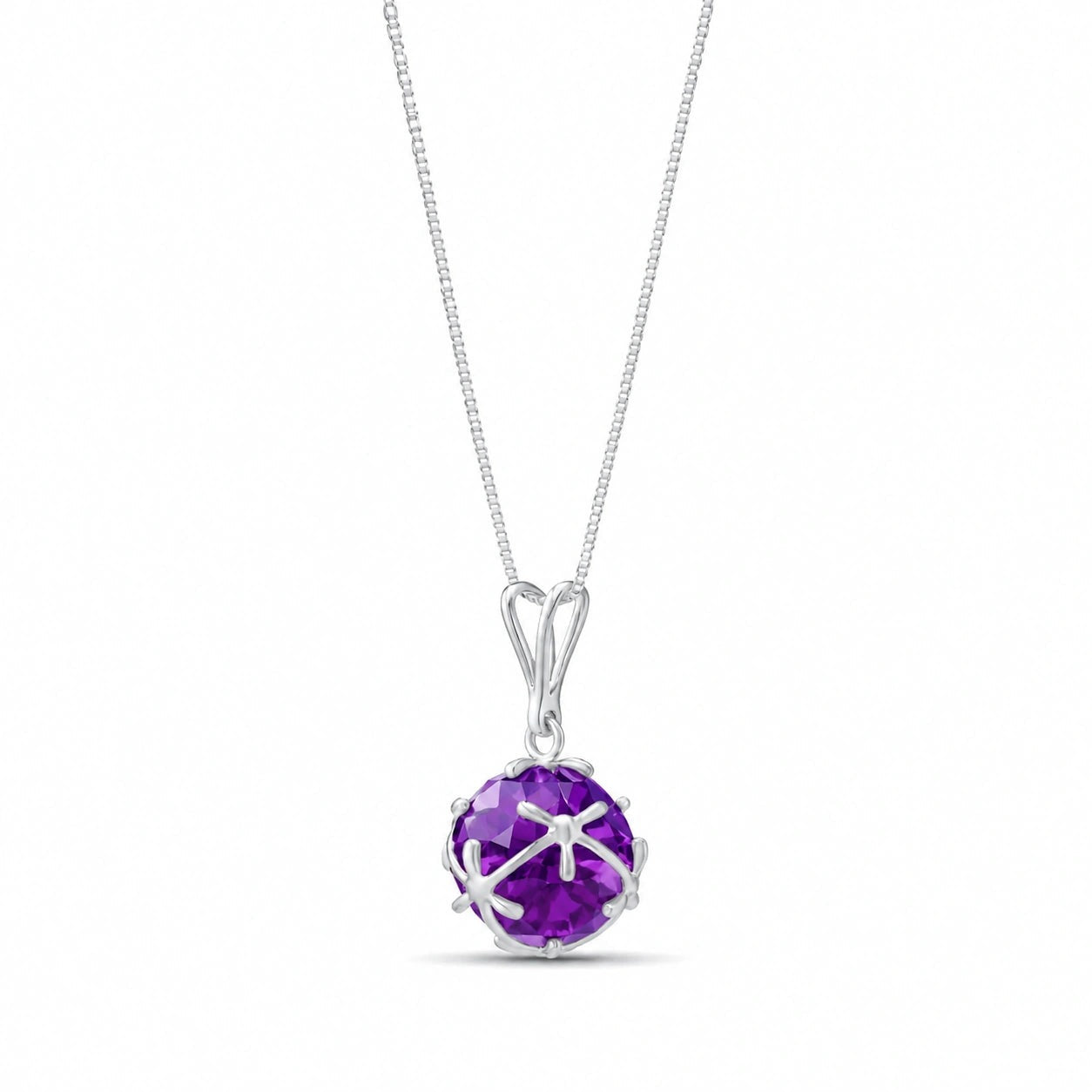 White Gold Rose Pendant Necklace Amethyst 10K — Flora