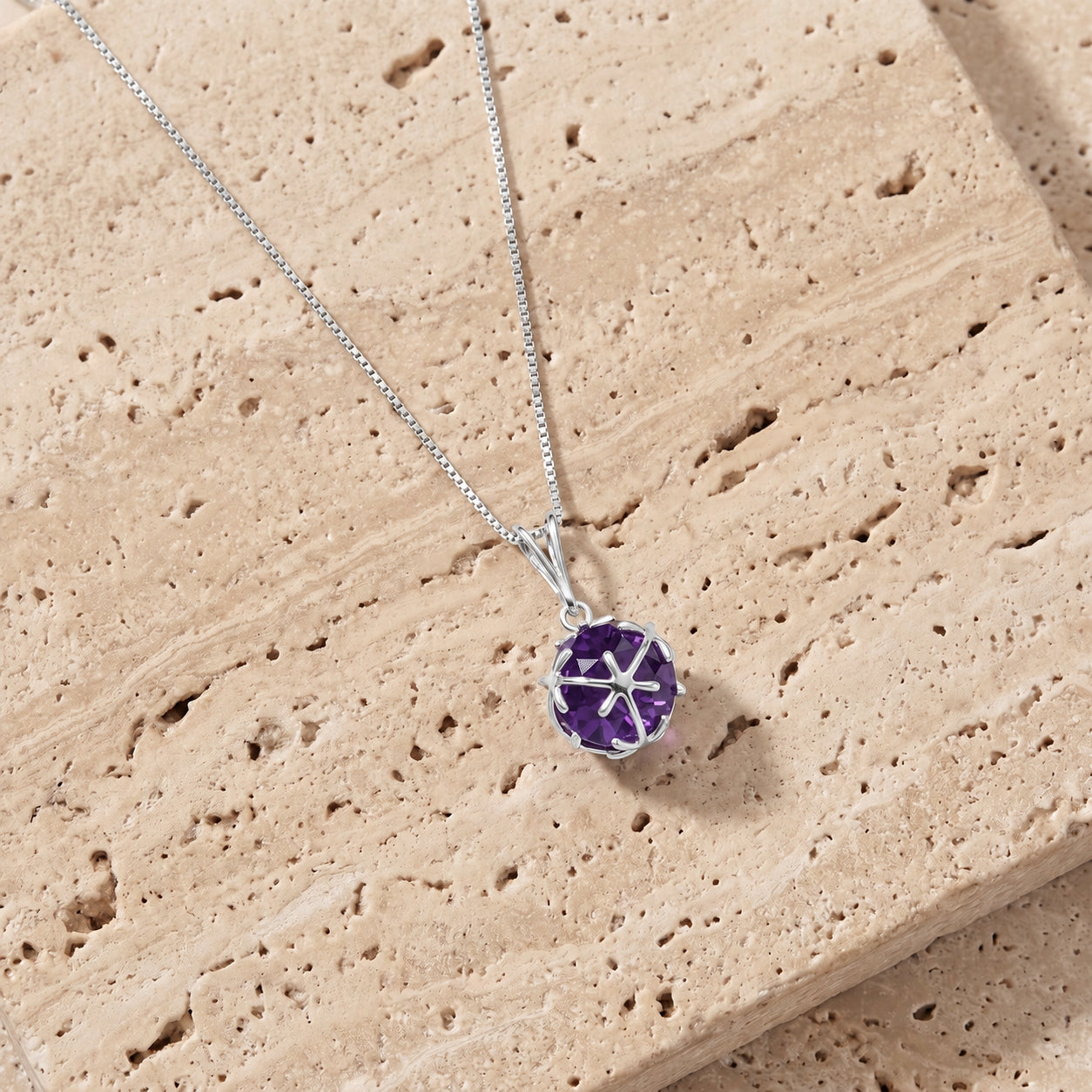 White Gold Rose Pendant Necklace Amethyst 10K — Flora