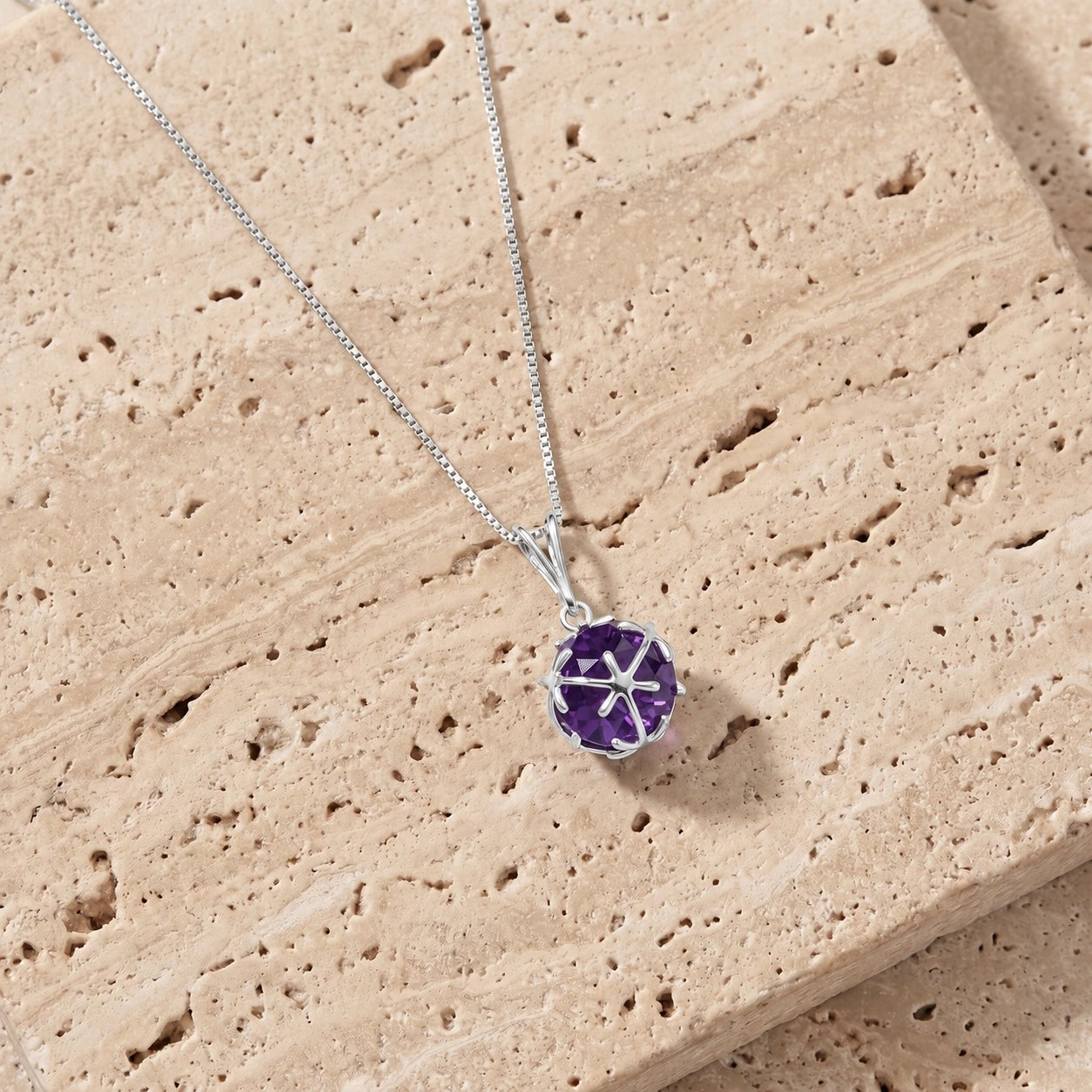White Gold Rose Pendant Necklace Amethyst 10K — Flora