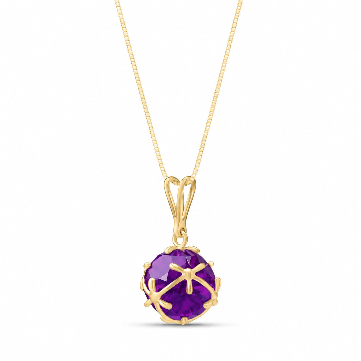 Yellow Gold Rose Pendant Necklace Amethyst 10K — Flora