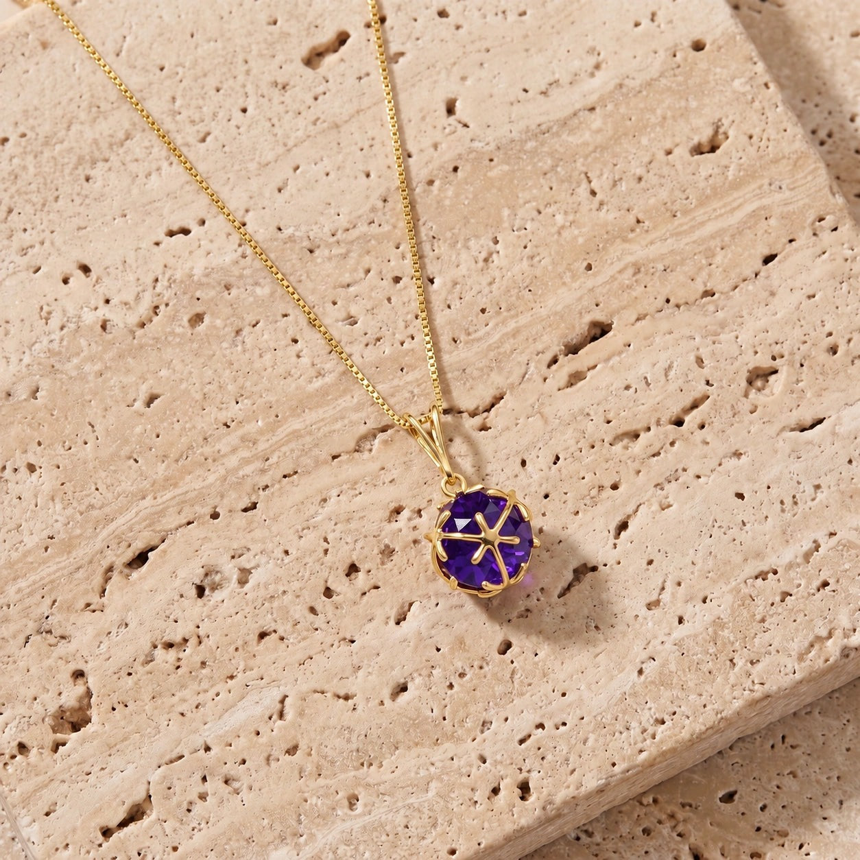 Yellow Gold Rose Pendant Necklace Amethyst 10K — Flora