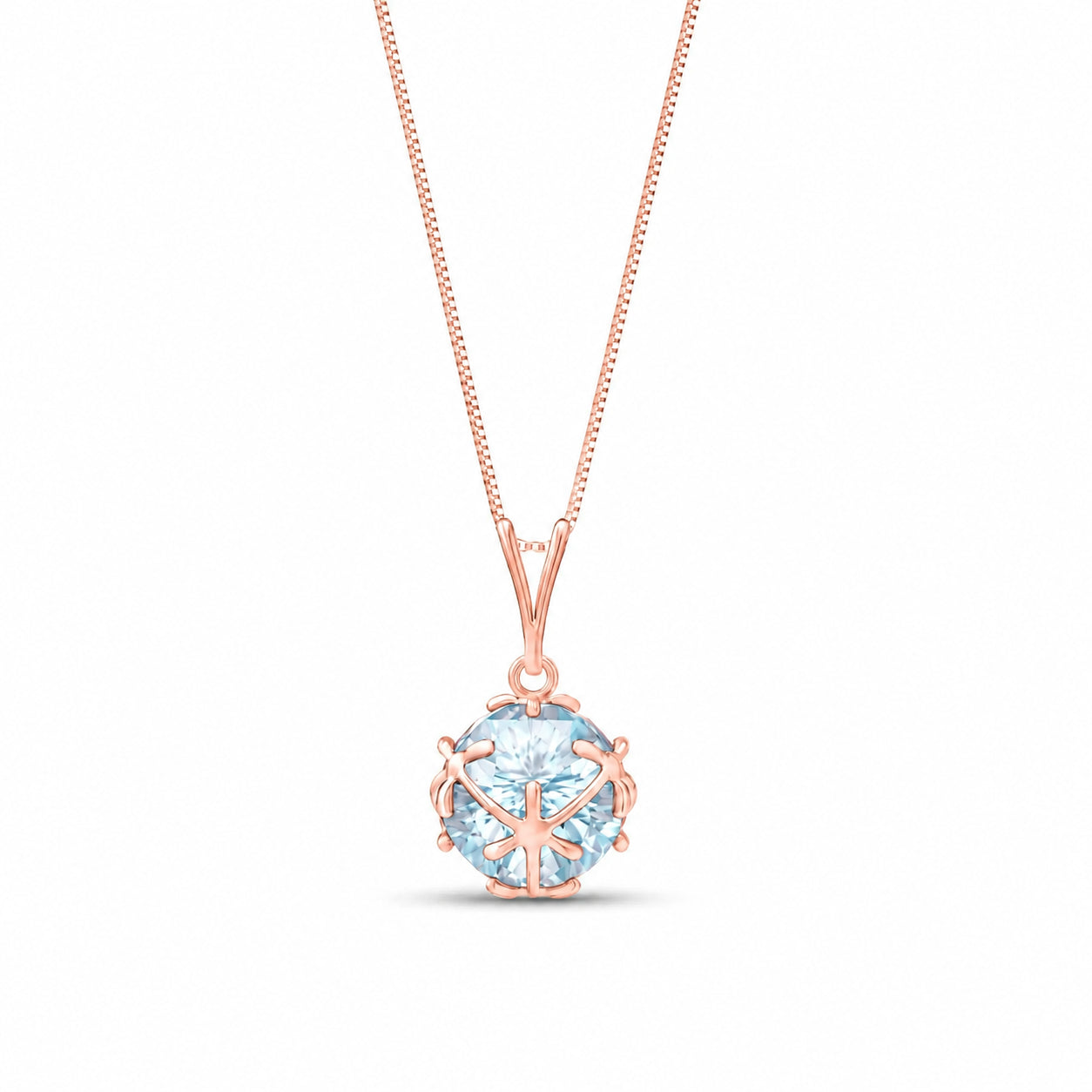 Rose Gold Rose Pendant Necklace Blue Topaz 10K — Flora