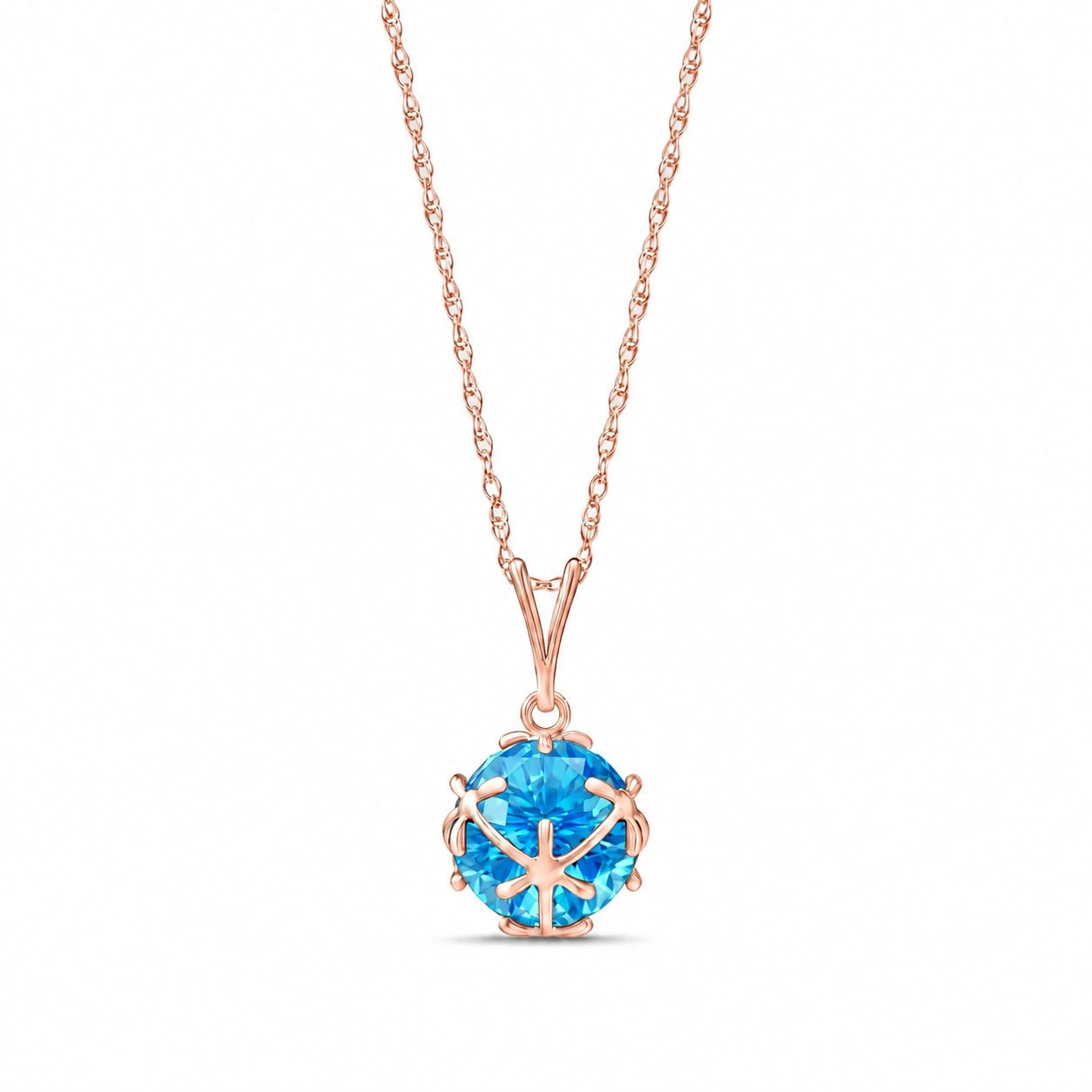 Rose Gold Rose Pendant Necklace Blue Topaz 10K — Flora