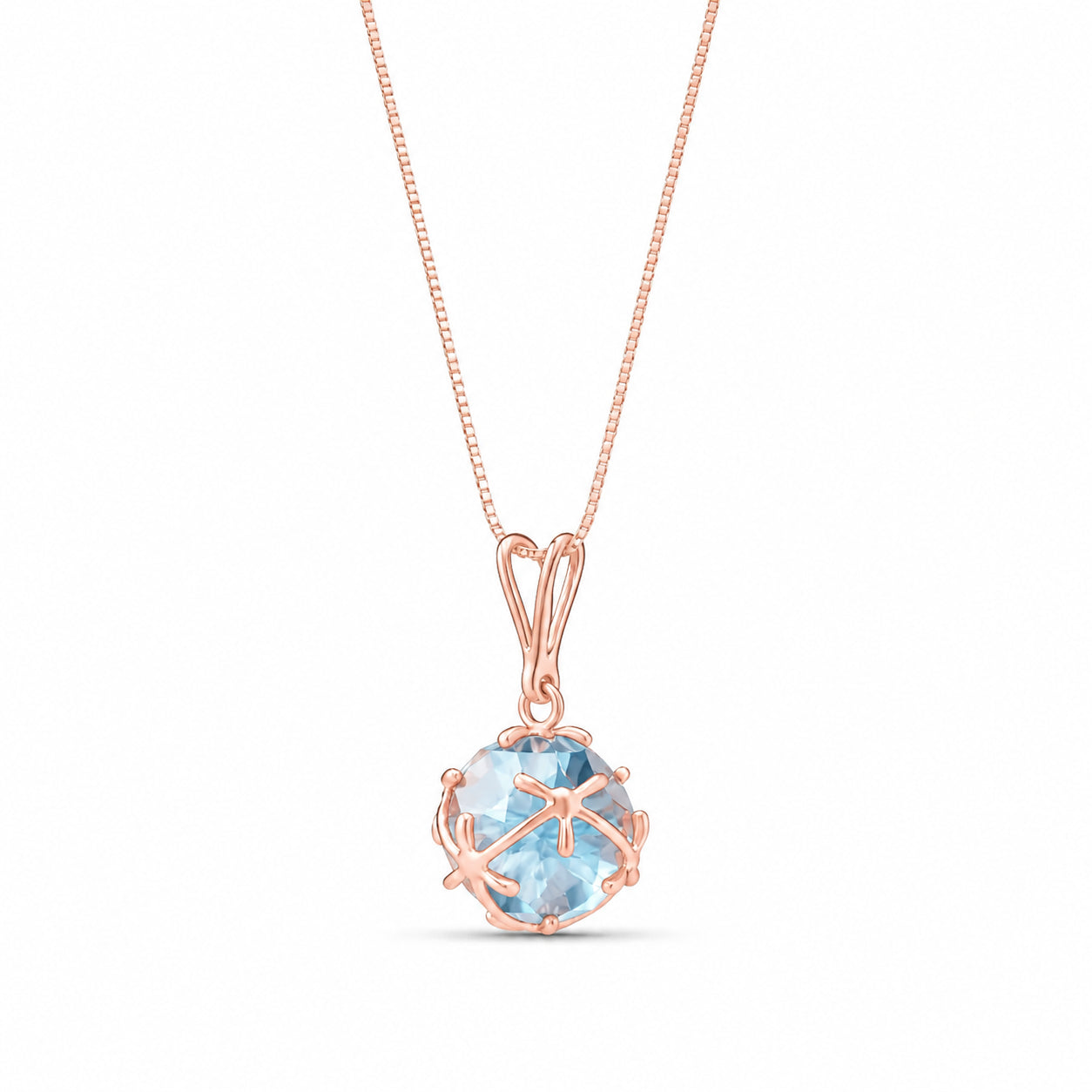Rose Gold Rose Pendant Necklace Blue Topaz 10K — Flora