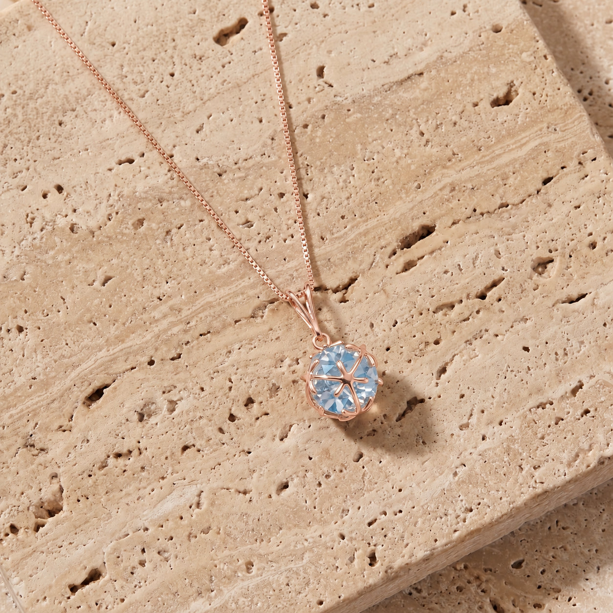 Rose Gold Rose Pendant Necklace Blue Topaz 10K — Flora
