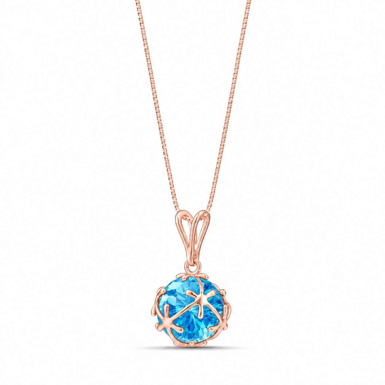 Rose Gold Rose Pendant Necklace Blue Topaz 10K — Flora