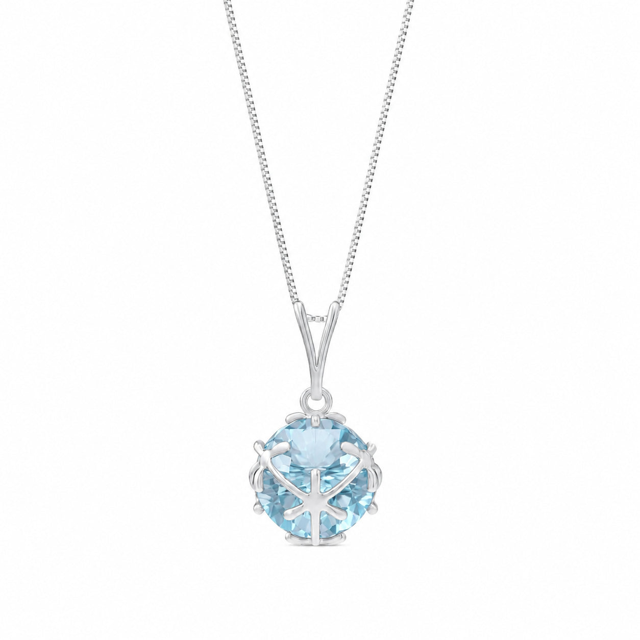White Gold Rose Pendant Necklace Blue Topaz 10K — Flora