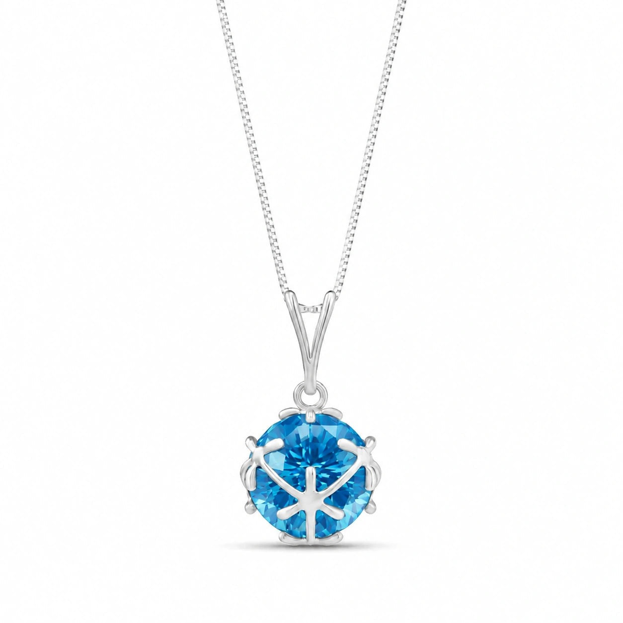 White Gold Rose Pendant Necklace Blue Topaz 10K — Flora
