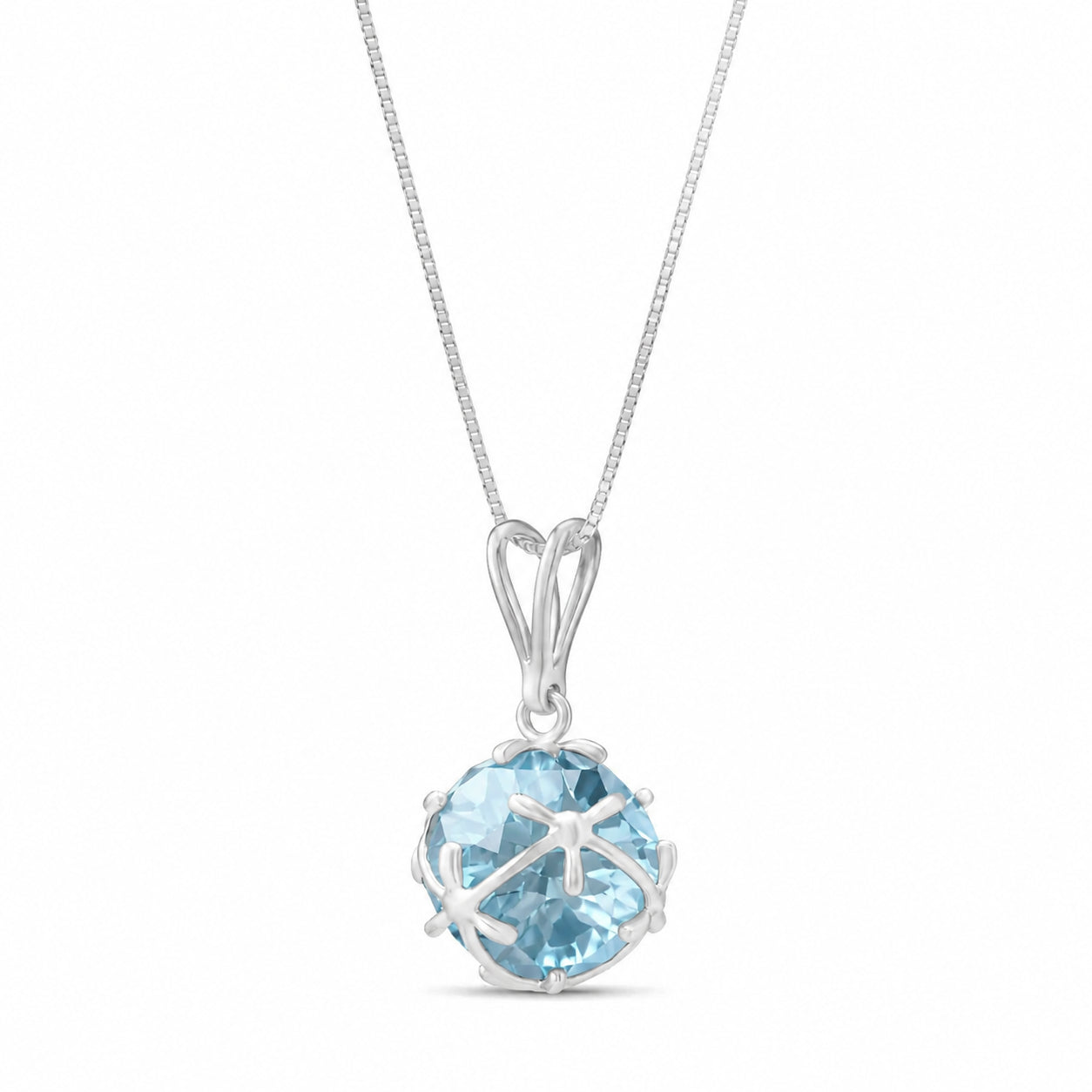 White Gold Rose Pendant Necklace Blue Topaz 10K — Flora