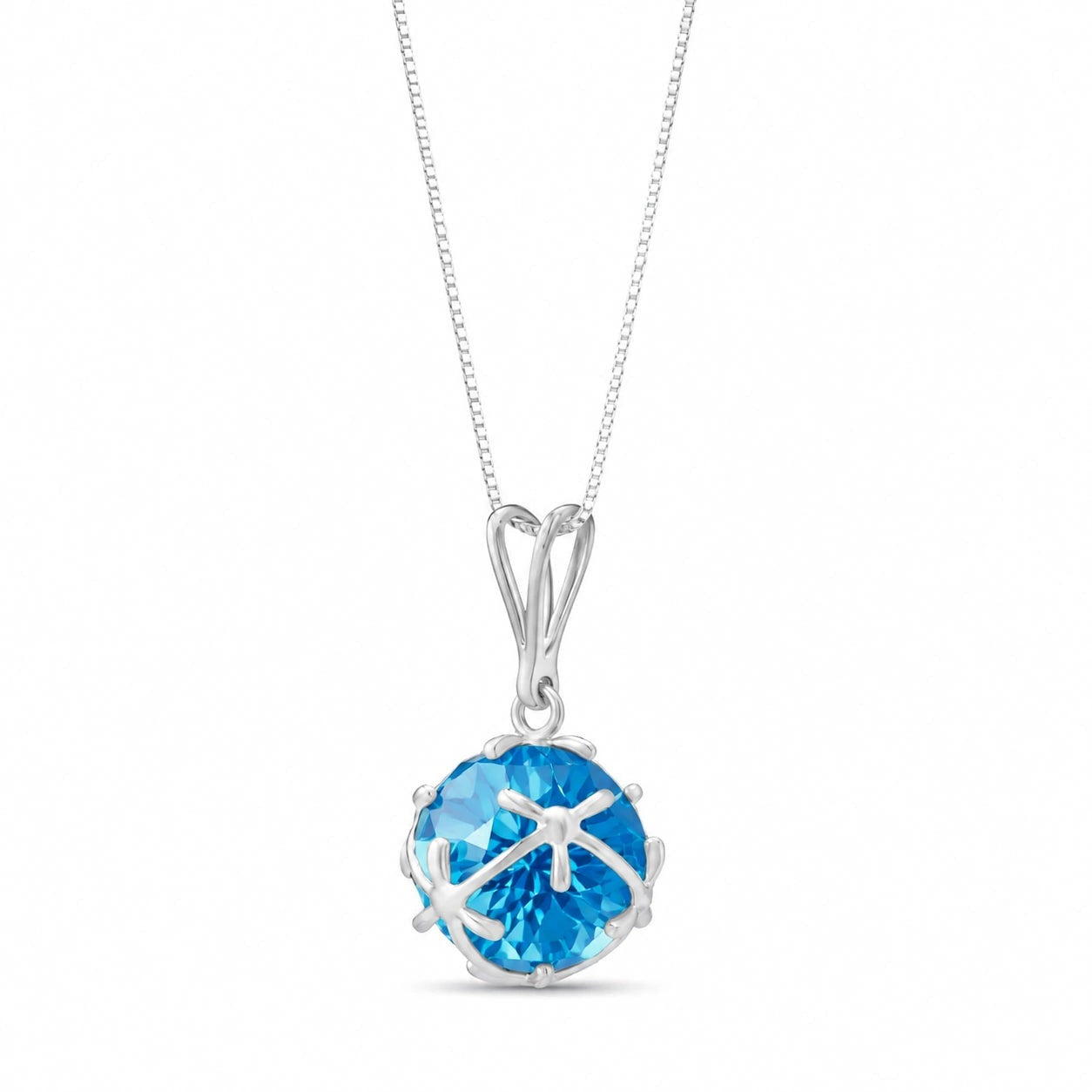 White Gold Rose Pendant Necklace Blue Topaz 10K — Flora